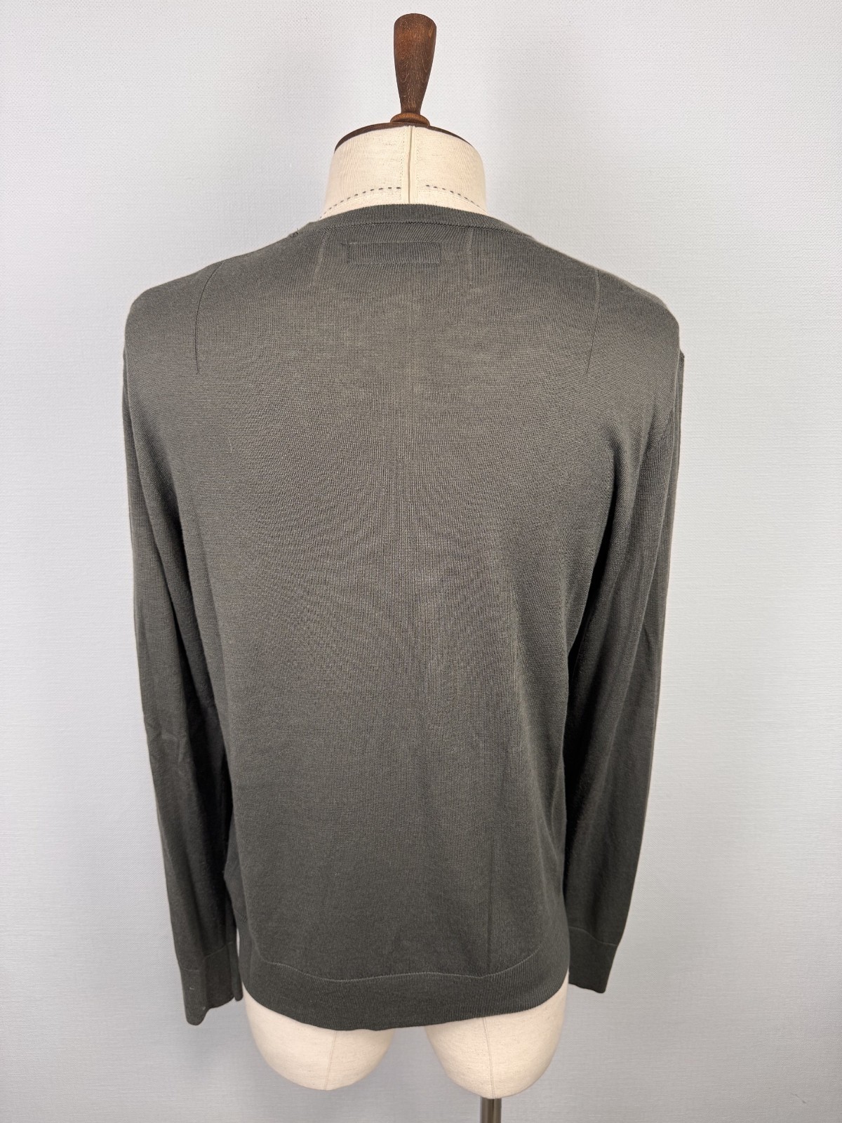 ALLSAINTS Green Long Sleeve Small Embroidered Logo Light Knit Sweater Sz L
