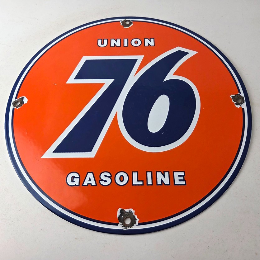 Vintage Union 76 Gasoline Sign - Porcelain Gas Motor Oil Service Pump Sign