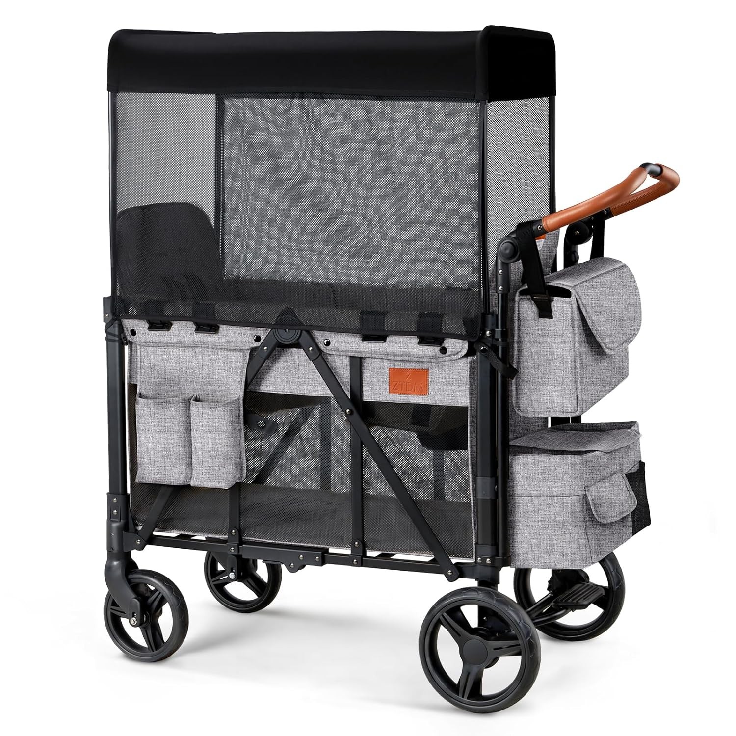Wagon Stroller for 2 Kids, Foldable All-Terrain Wagon for Toddler with Canopy