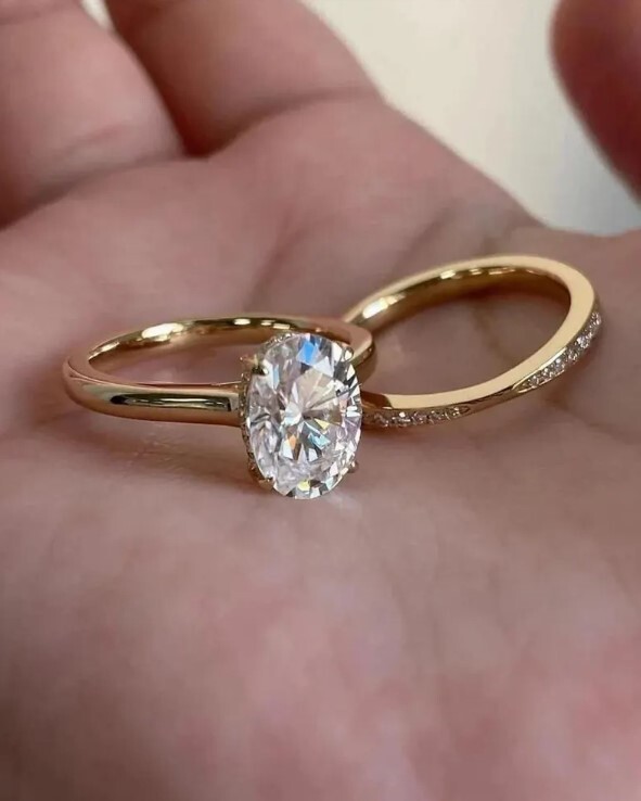 Bridal Set Moissanite Engagement Ring 2.50 TCW Oval Cut Solid 14K Yellow Gold