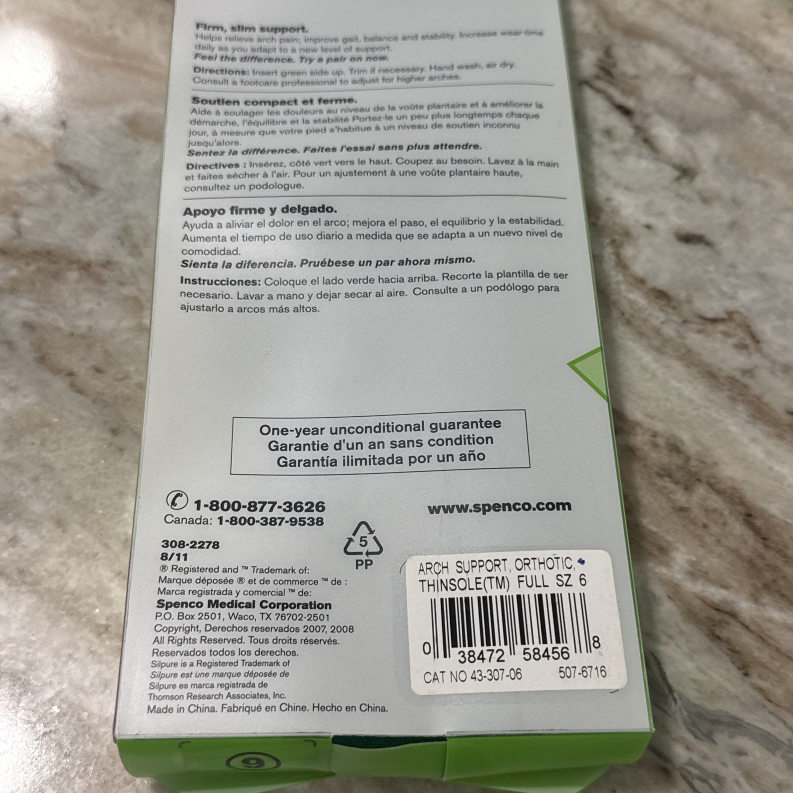 Spenco RX Full Length Orthotic Arch Support Shoe Insoles Men’s 14-15 Thin Sole