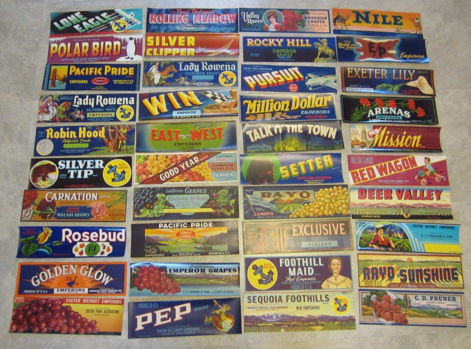 Lot of 40 Old Vintage - CALIFORNIA GRAPE - Crate LABELS - ALL DIFFERENT - Grapes