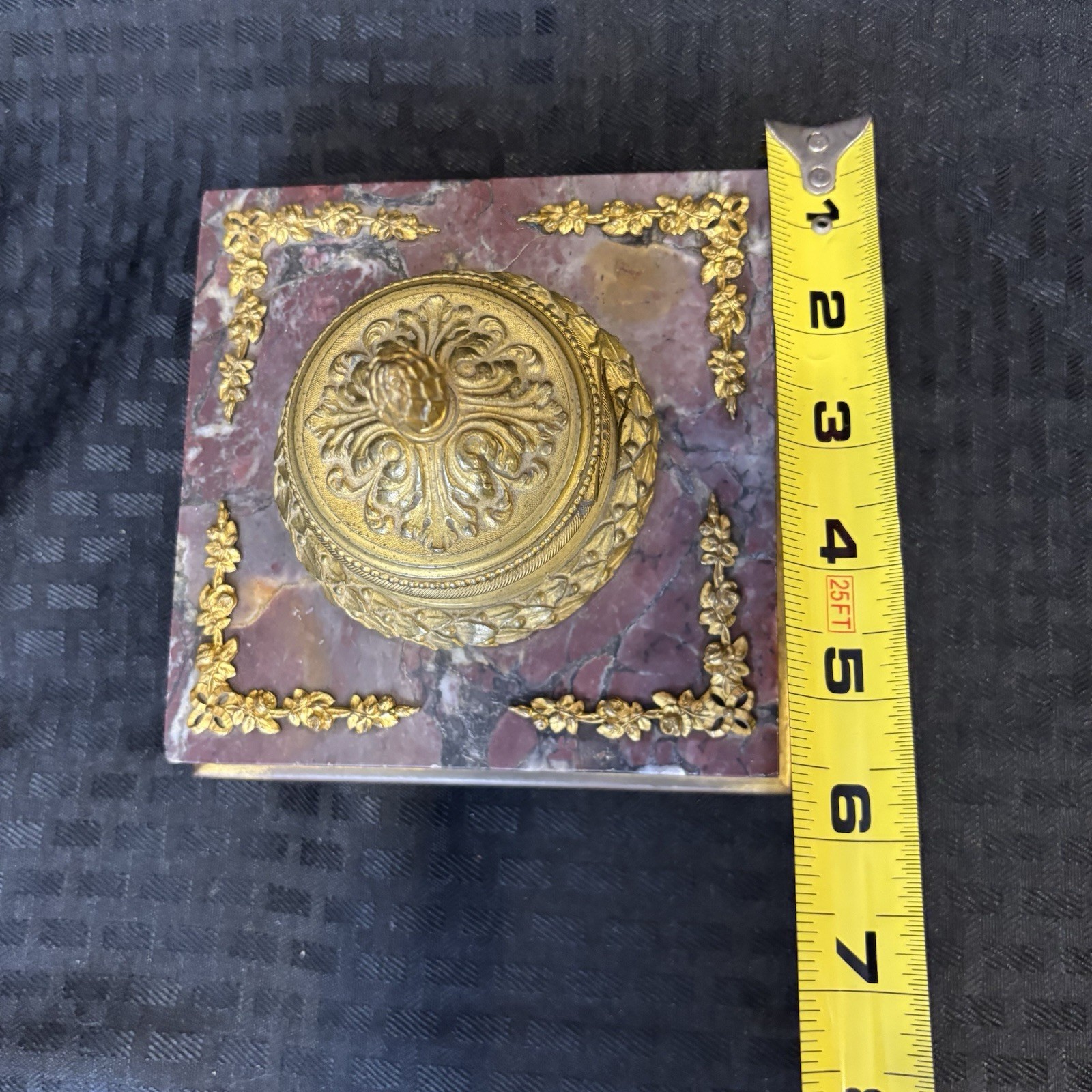 Antique French Rouge Marble Gilt Bronze Inkwell Empire Style