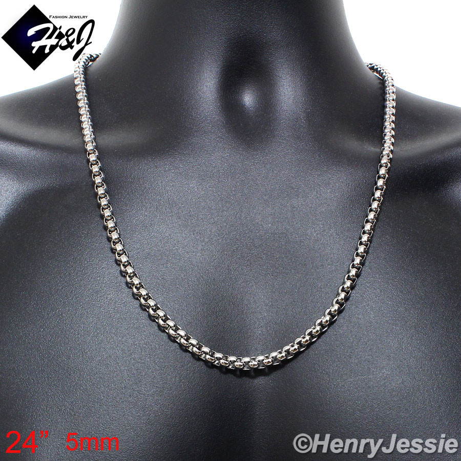 16-40"MEN Stainless Steel 2mm/3mm/4mm/5mm/7mm Silver Smooth Box Chain Necklace