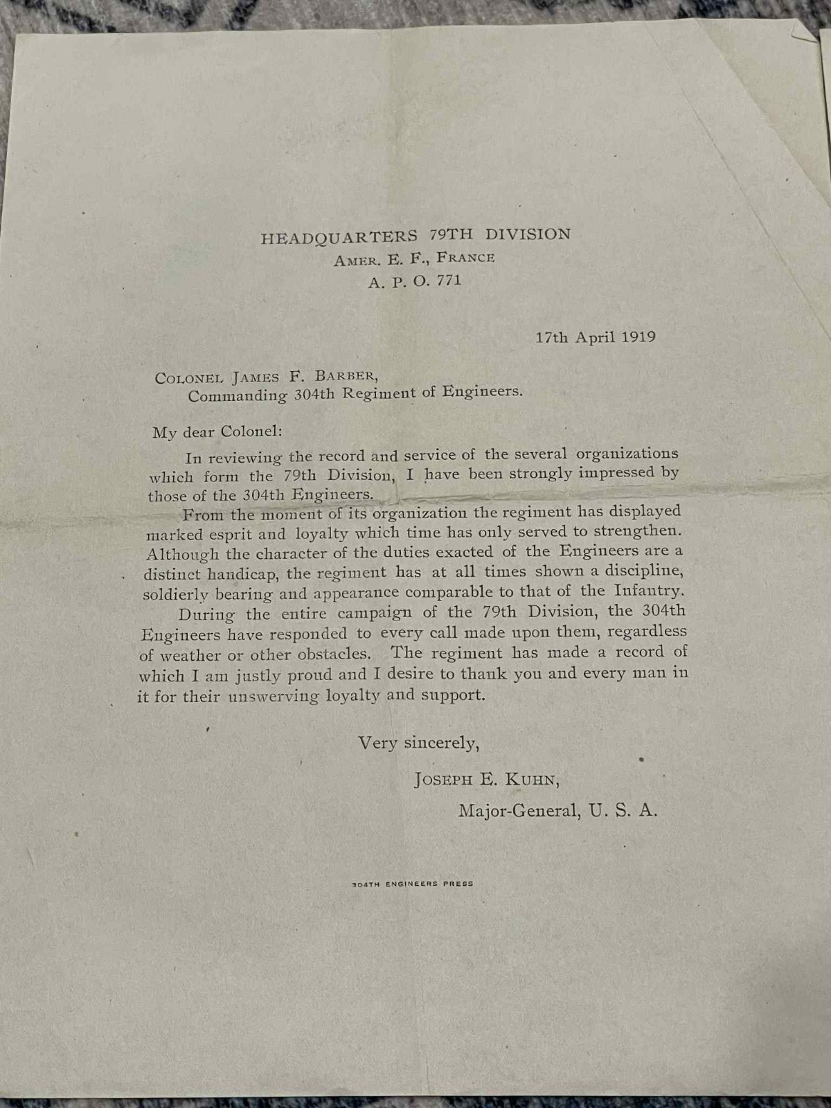 WW1 WWI Army Military 79th Division 304 Engineer AEF Document Grouping Newspaper