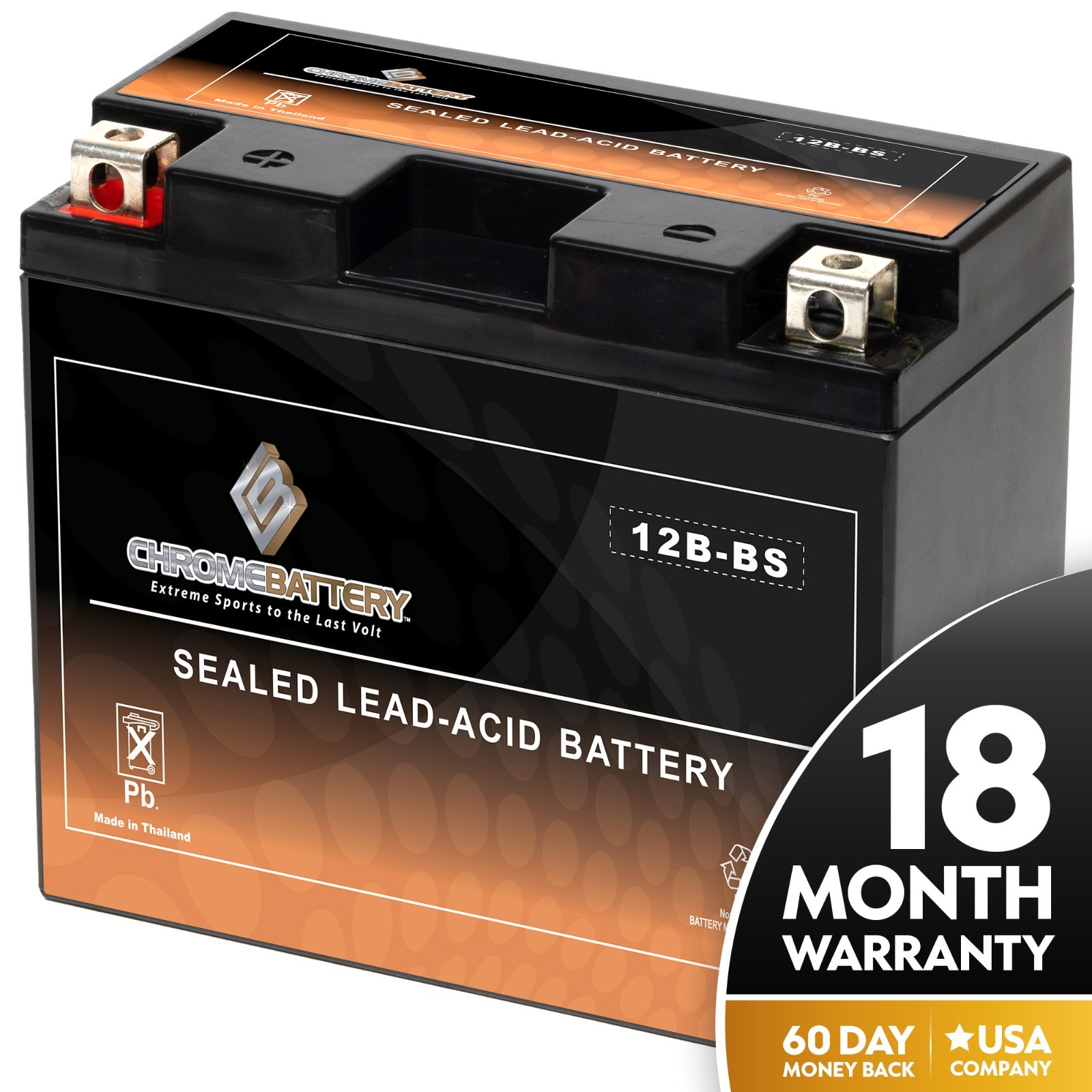 Chrome YT12B-BS High Performance  Maintenance Free Sealed AGM Motorcycle Battery