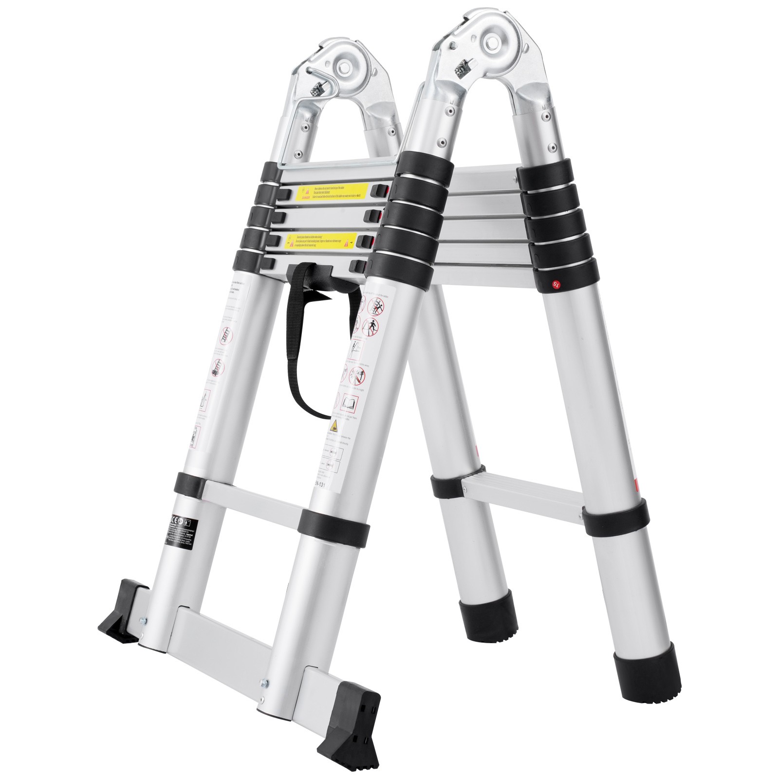 Uimoso 12.5FT A-Frame Aluminum Telescopic Ladder with Stabilizer Bar for RV Use