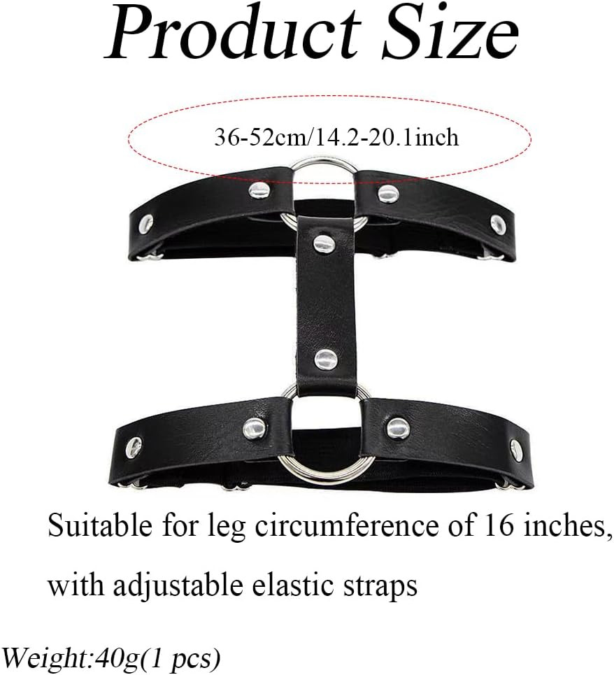 Black PU Leather 2 Rows Leg Harness Adjustable Elastic Punk Garter Belt Gothic T