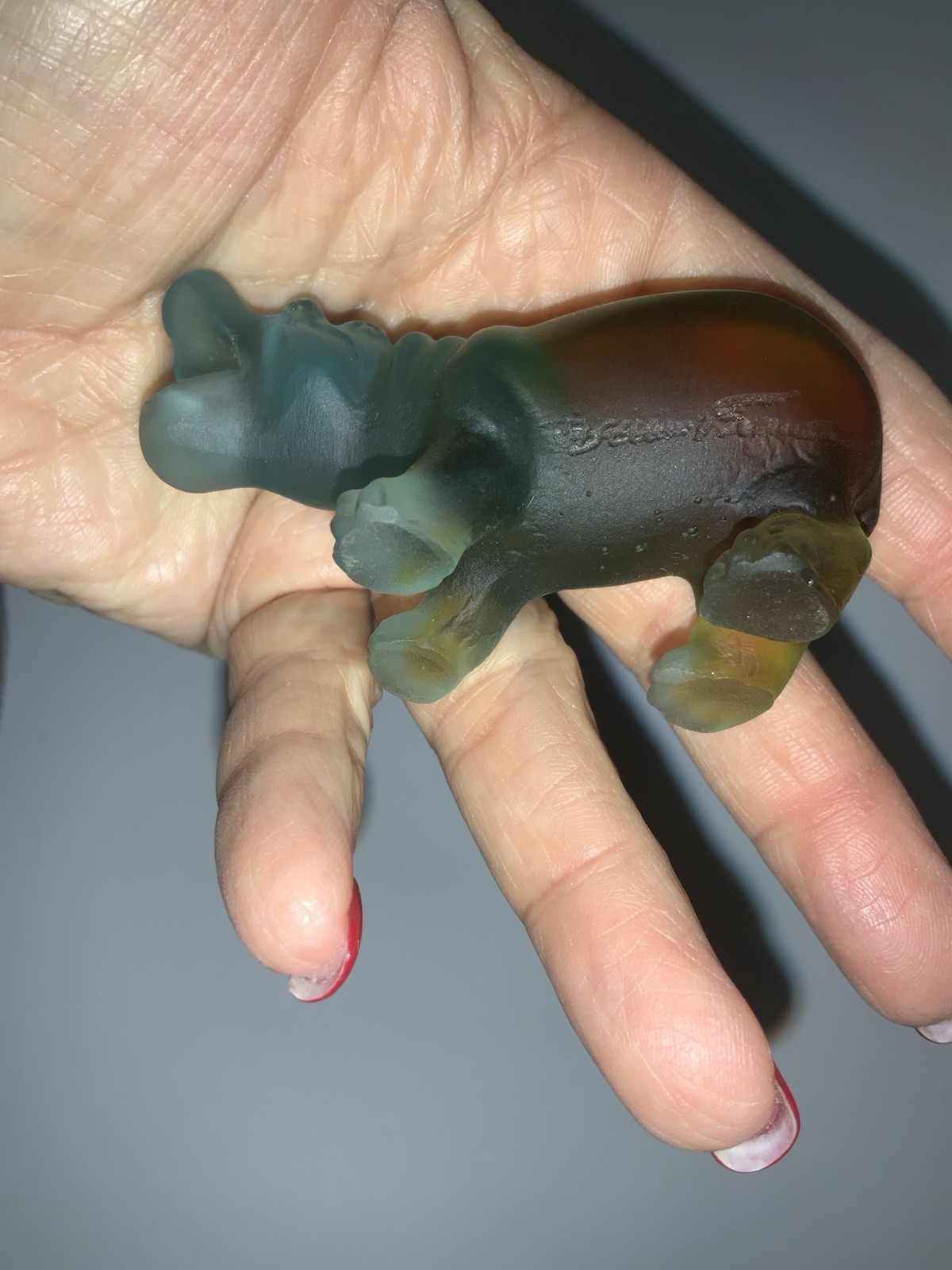 Signed Daum France Pâte de Verre Blue Hippo Art Glass Sculpture Crystal