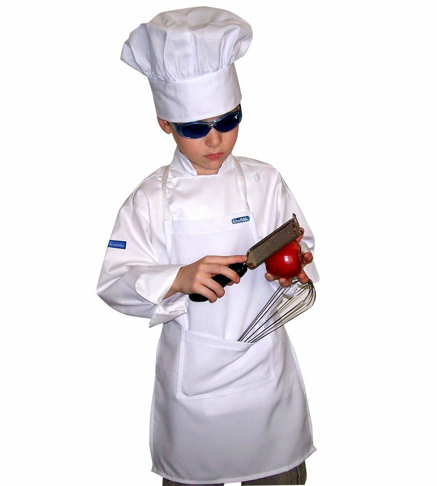 Chefskin Teen Chef Apron Hat Set White for Schools, New