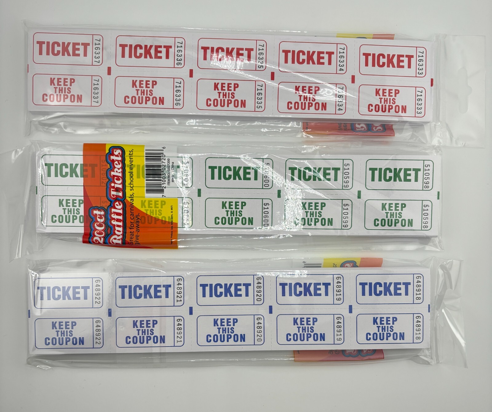 200 Raffle Tickets Flat 50 50 Double sided Split Carnival Festival Event SEALED