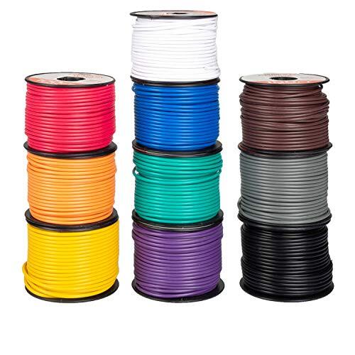 16 Gauge Primary Wire - 10 Roll Assortment Pack - 100 Ft of Copper Clad Aluminum