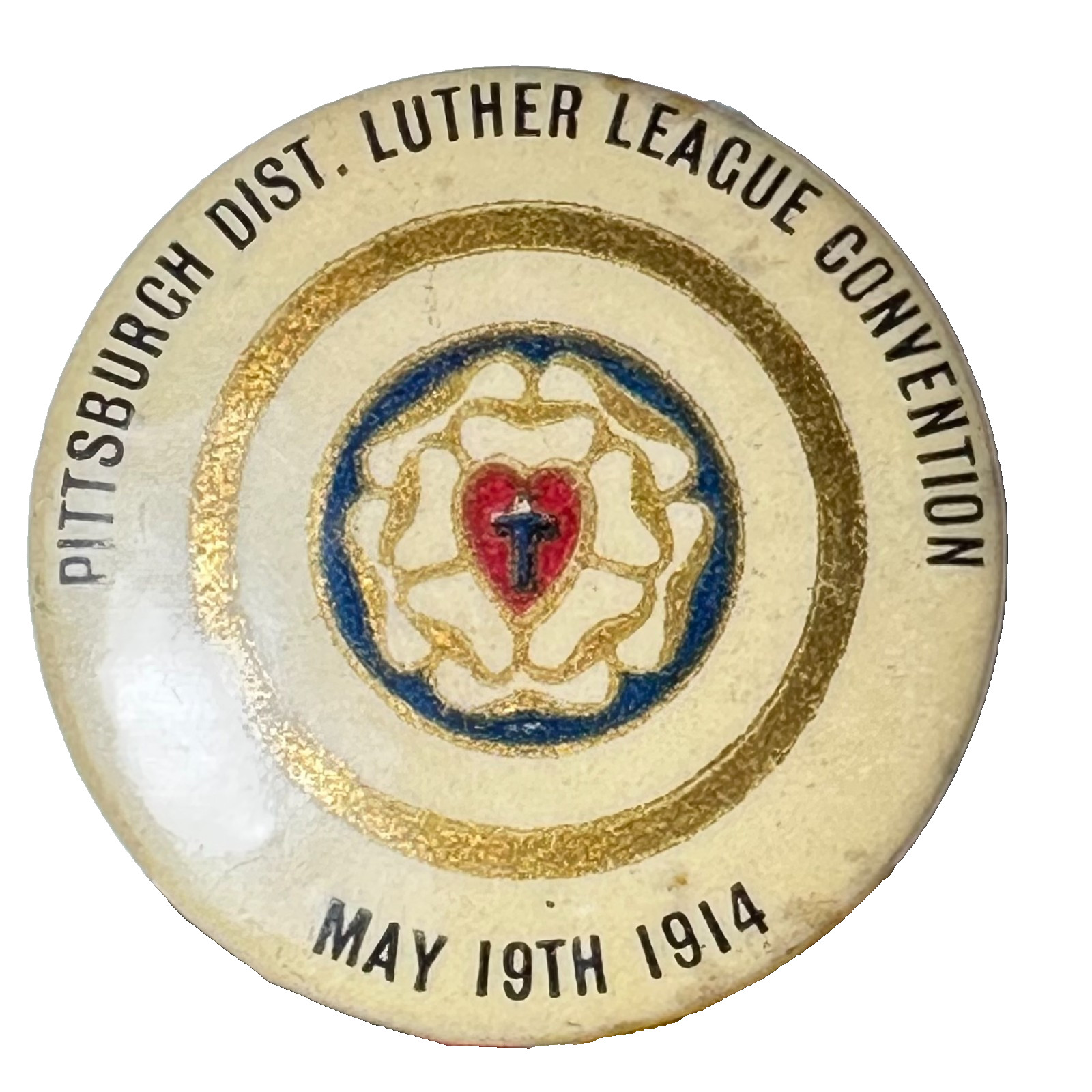 1914 Pittsburgh Dist Luther League Convention Leechburg PA 4.25"H Pinback Ribbon