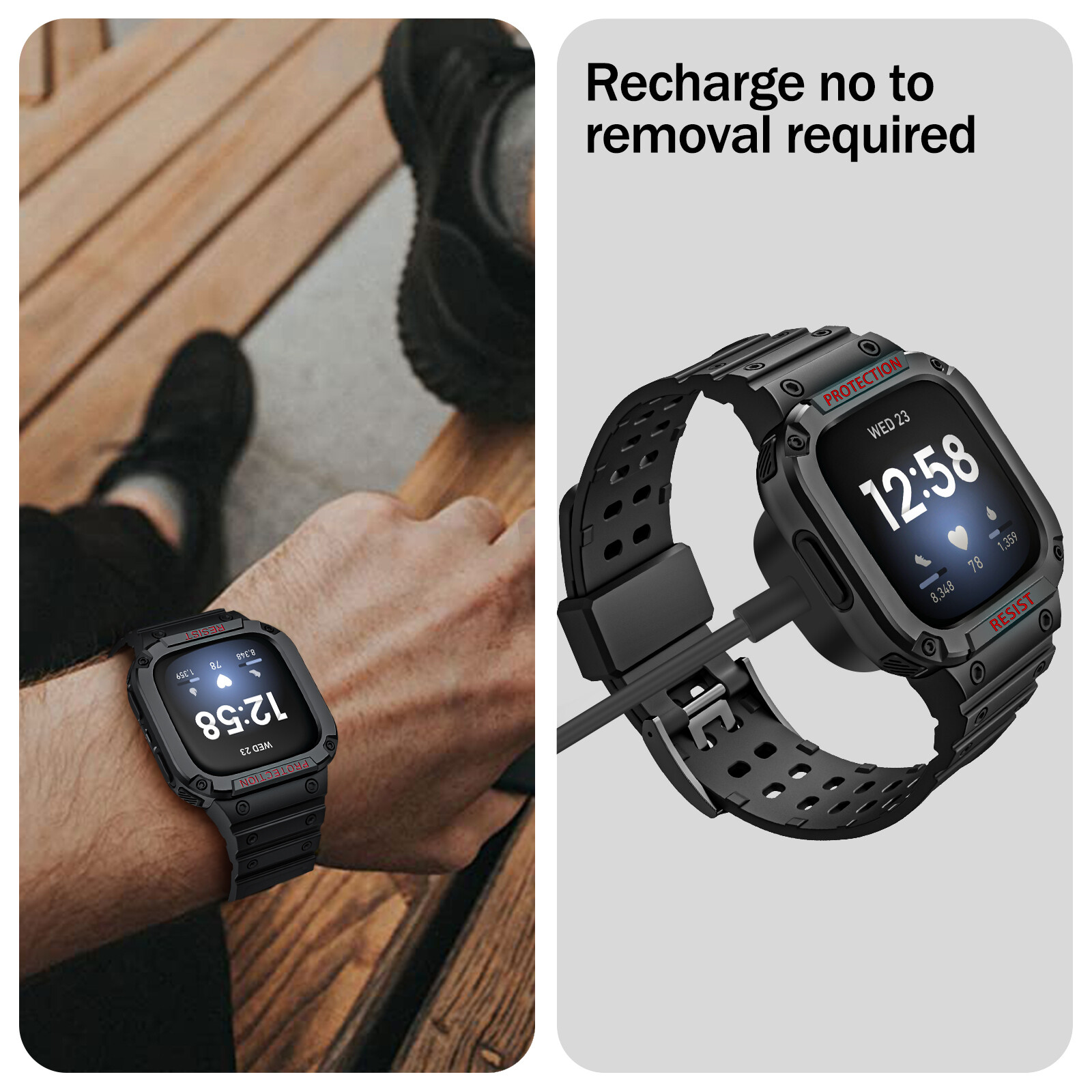 For Fitbit Versa 3/2/1/Lite/Sense Rugged Men Sport Bands with Protective Cover