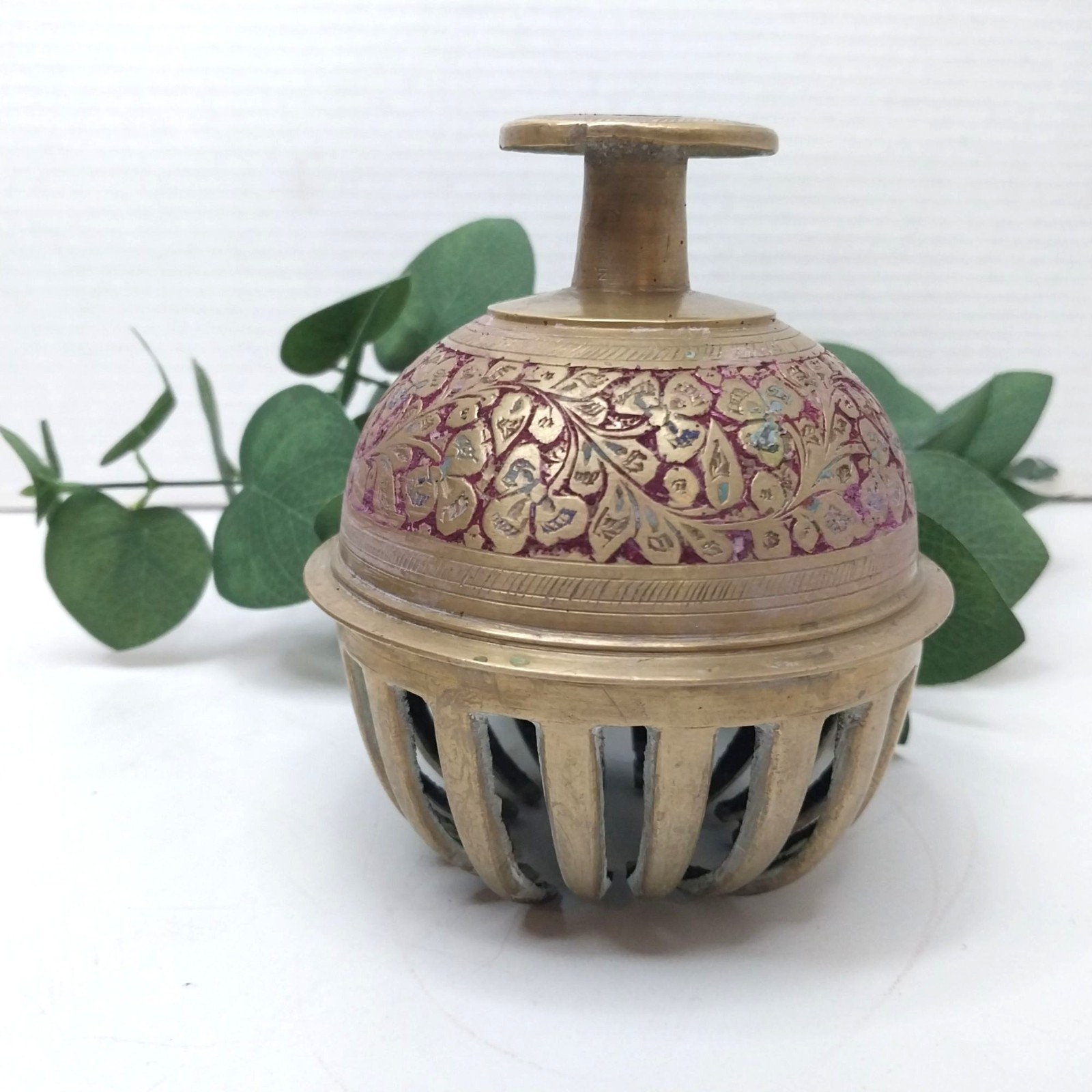 Vintage Brass Etched Elephant Claw Bell with Clapper Indian