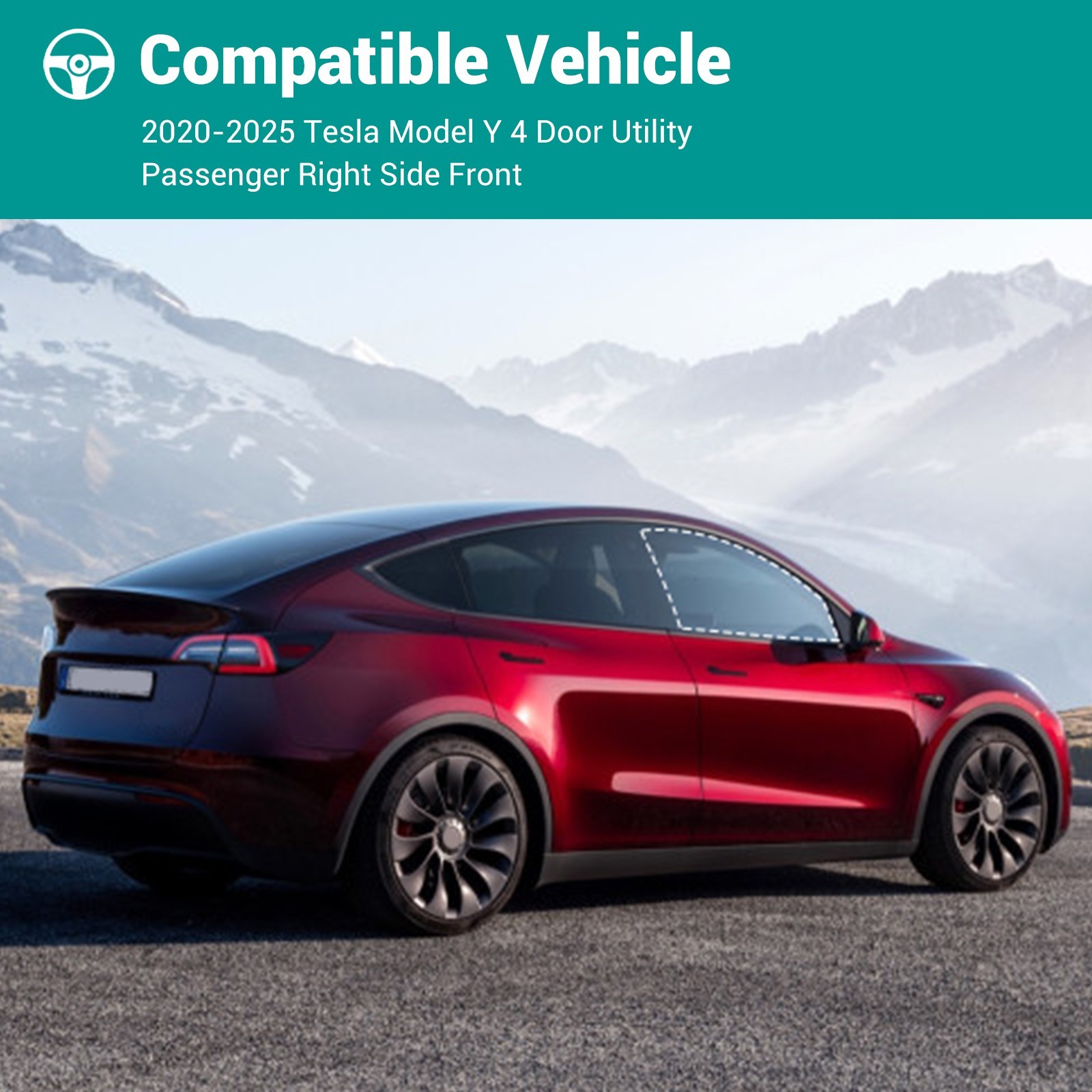 Right/Passenger Side Front Door Window Glass For 2020-2025 Tesla Model Y 4 Door