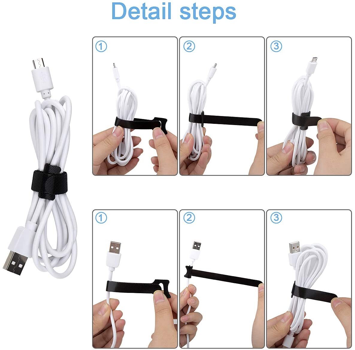 100Pcs Cable Straps Black Wire Cord Hook Loop Ties Reusable Fastening Organizer