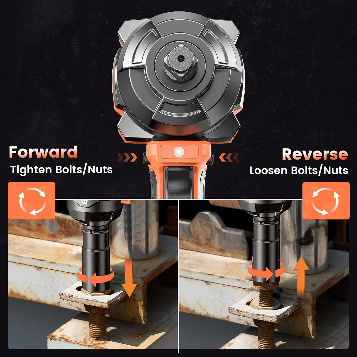 TaskStar Cordless Impact Wrench 1/2“, 1110 Ft-lbs(1500 N.m) 2 * 4.0 Ah Battery