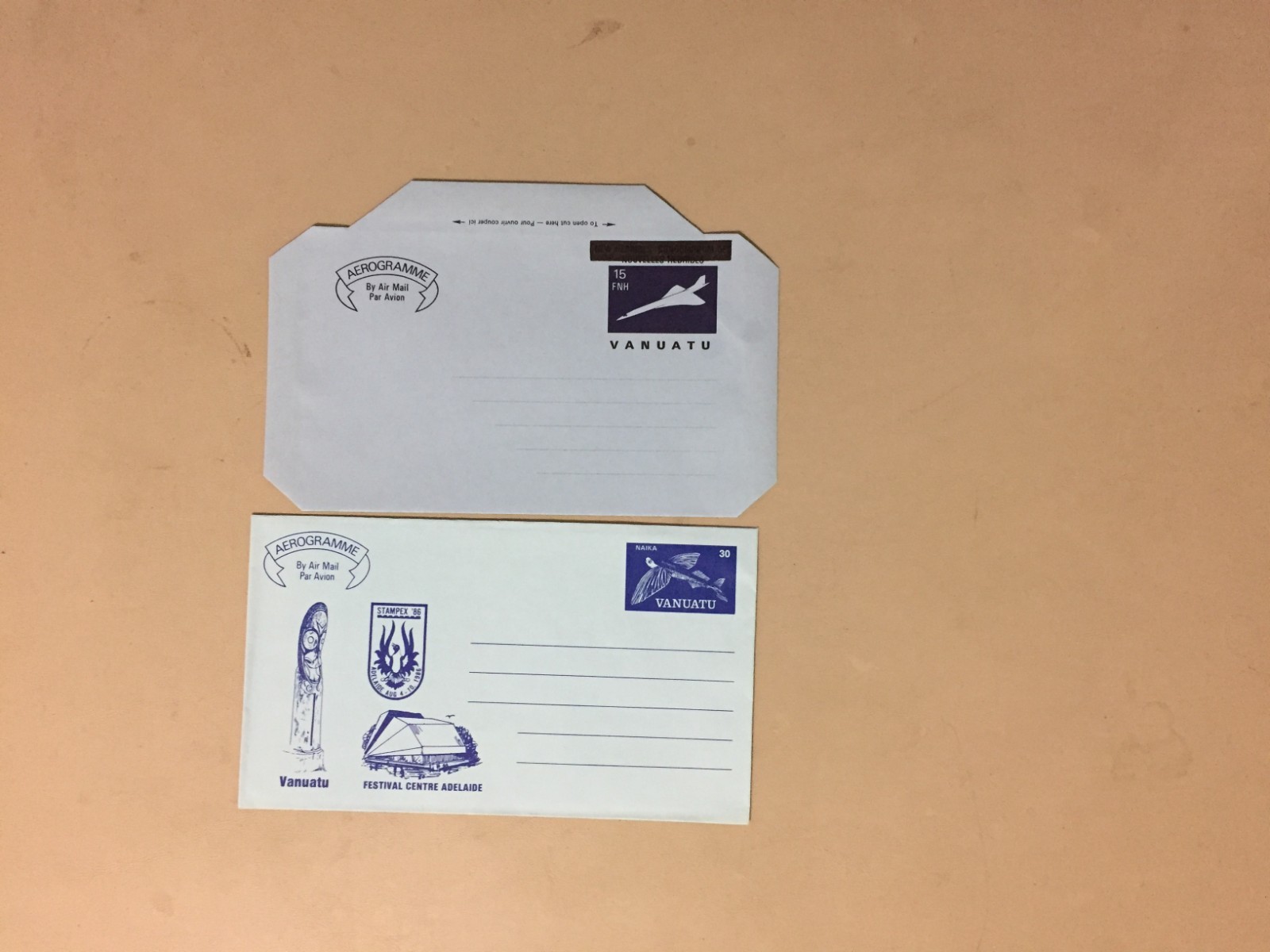 Two mint VANUATU aerograms.One overprint