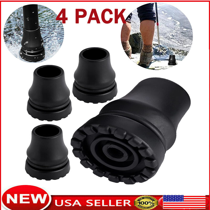 4-Pack Rubber Cane Tips 3/4 Inch Heavy Duty Walking Cane Tips Black Sturdy