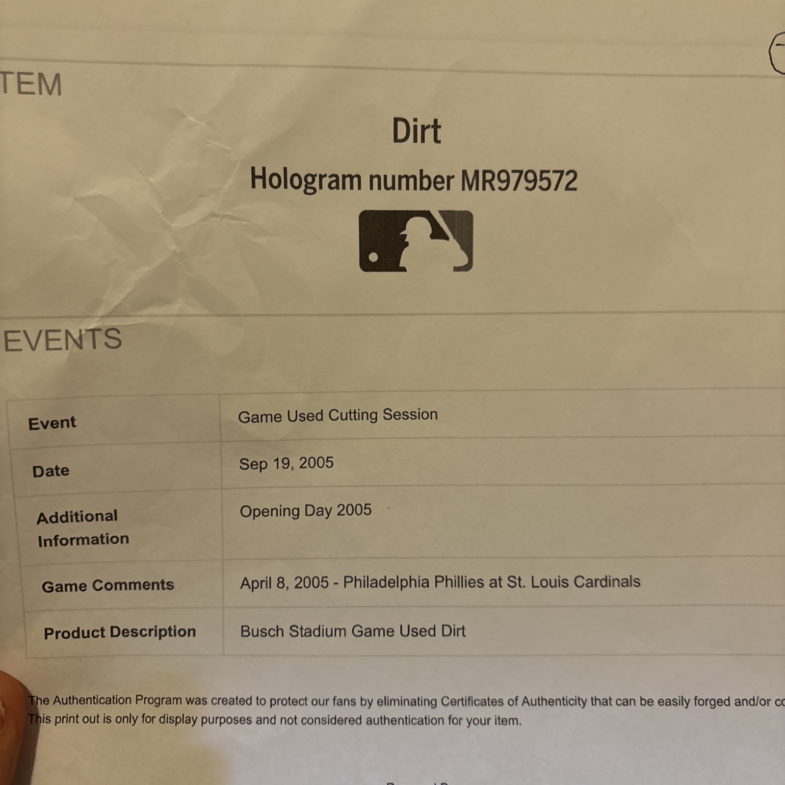 Albert Pujols Certified Authentics Mounted Memories Game Used Dirt