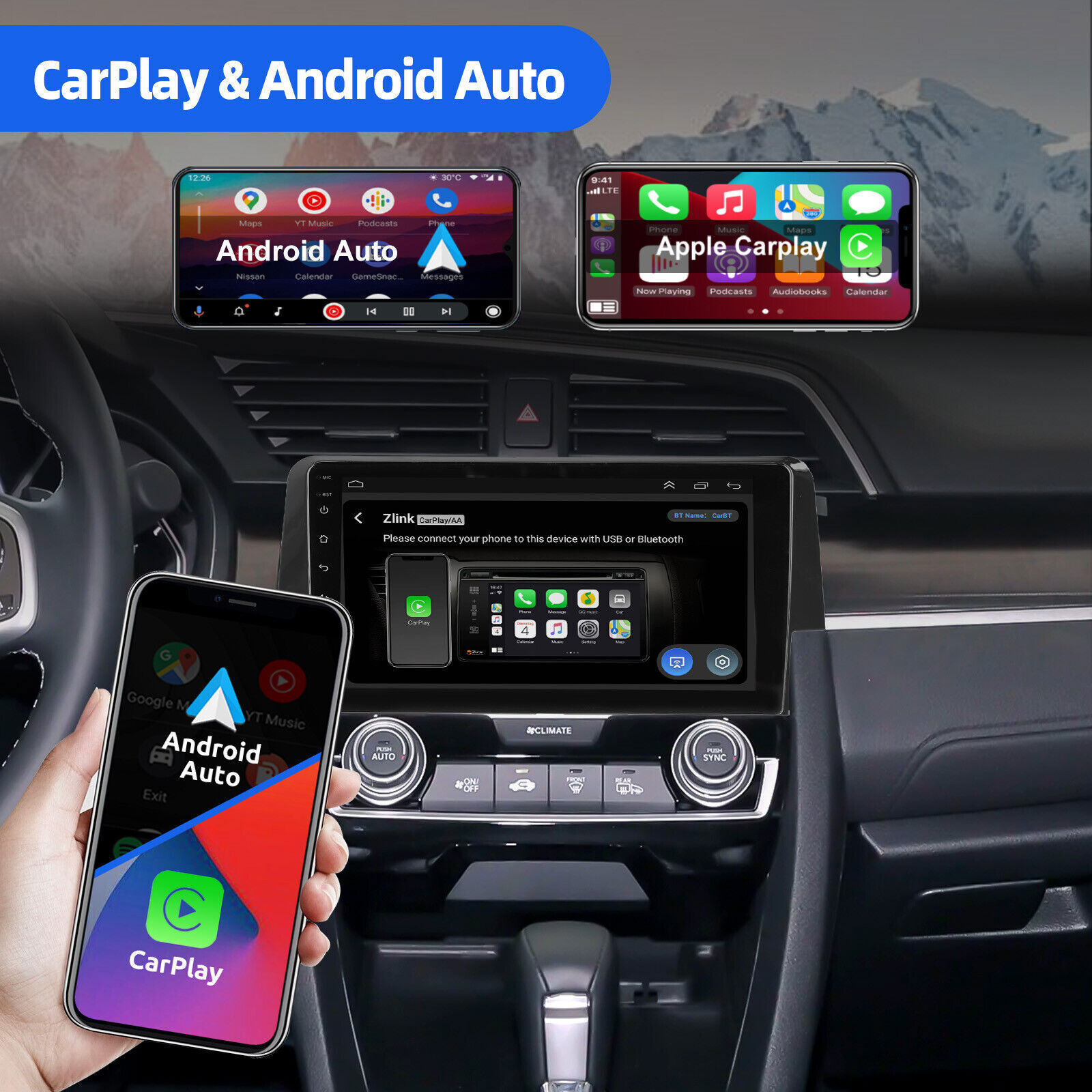 Android 13 Carplay Car Stereo Radio GPS WIFI For Honda Civic 2016-2020 Head Unit