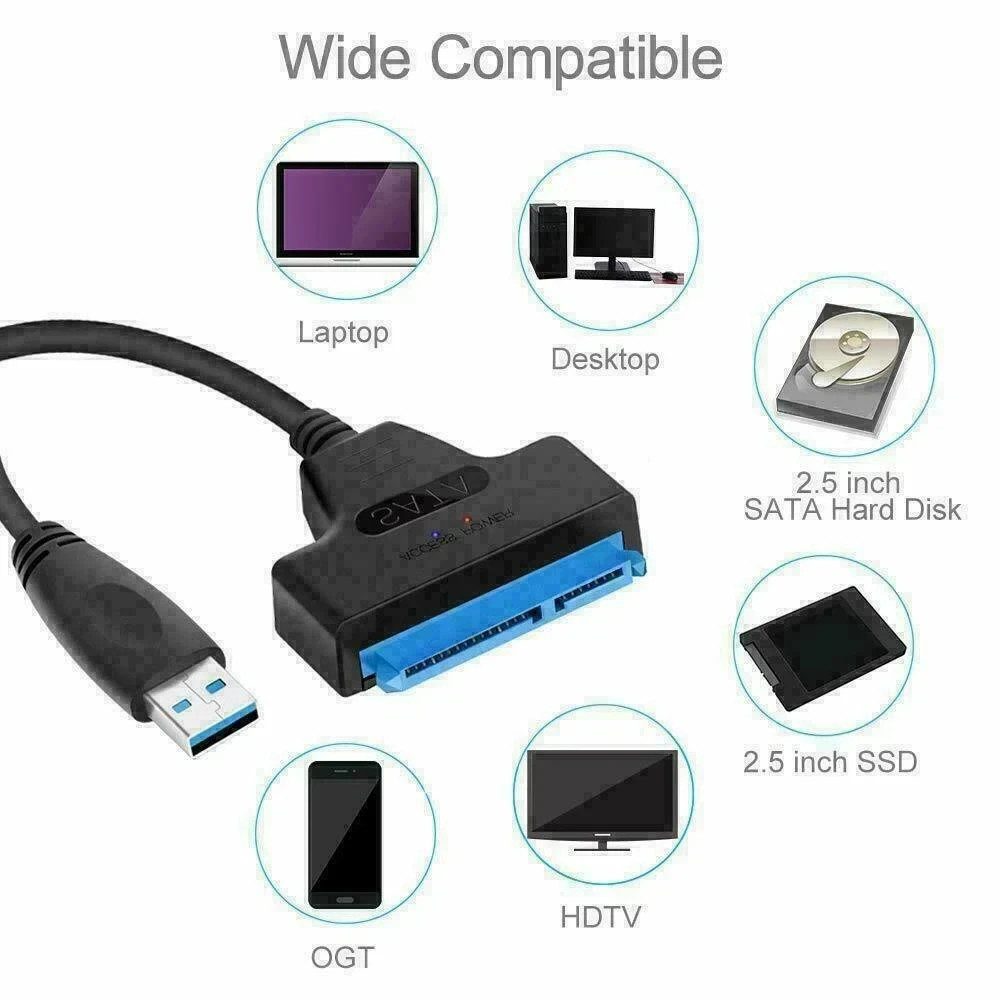 USB 2.0 to 2.5" SATA III Hard Drive Adapter Cable/UASP to USB2.0 Converter LOT