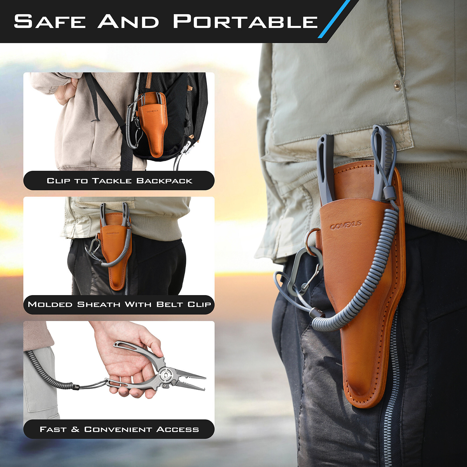 Gomexus Never Rust Titanium Fishing Plier 7'' Leather Sheath Lifetime Warranty