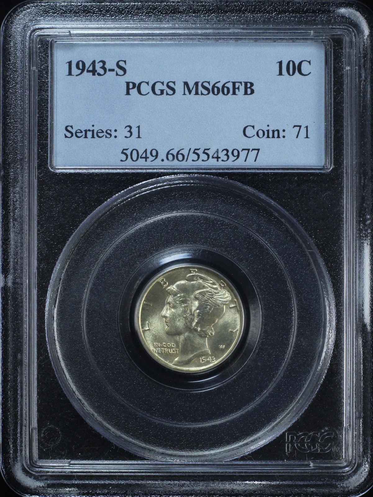 1943-S MERCURY DIME 10C PCGS MS66FB - FULL BANDS (PQ161)