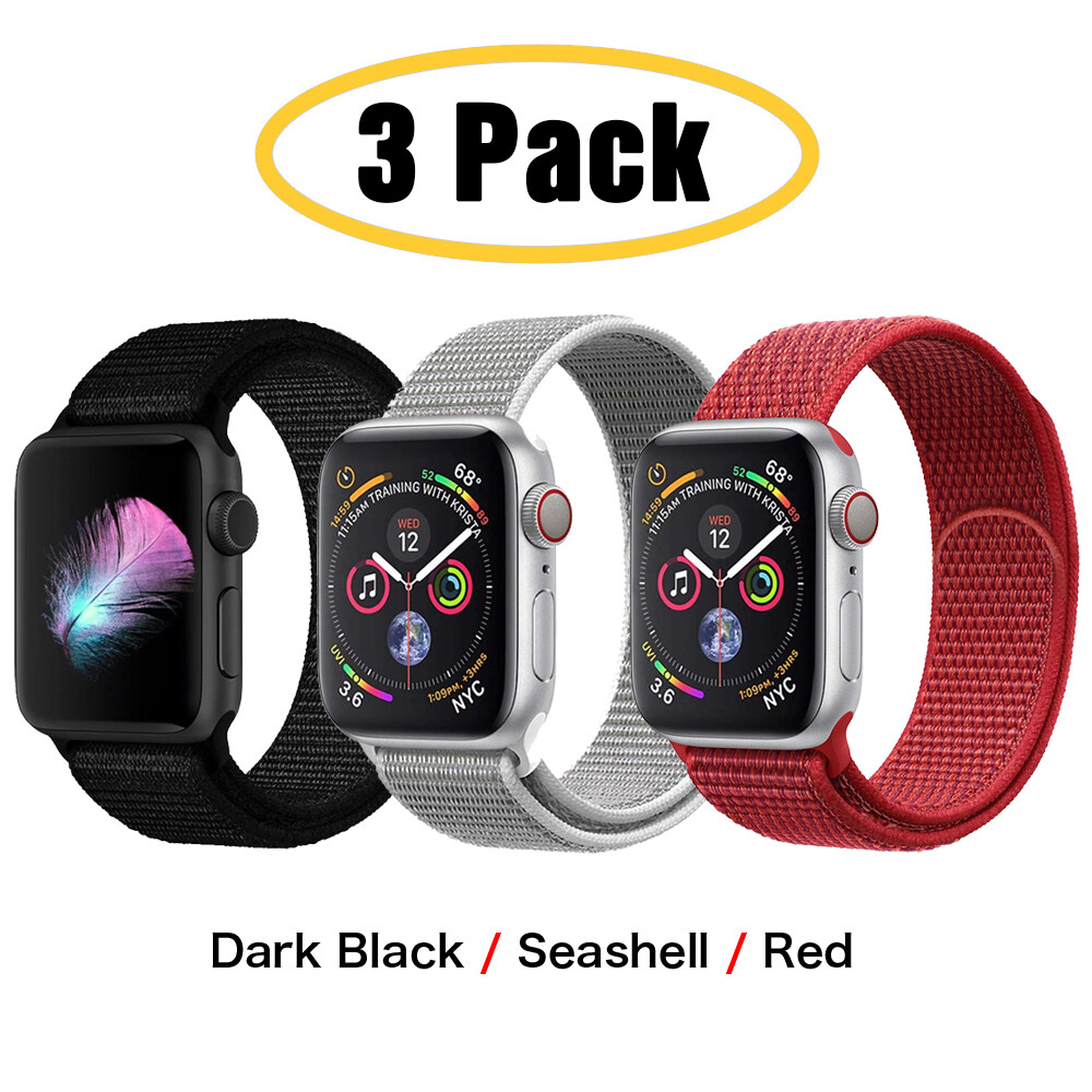 3 PACK Nylon Sport Loop Band 38/45/42/46mm for Apple Watch 10 9 8 7 6 5 SE