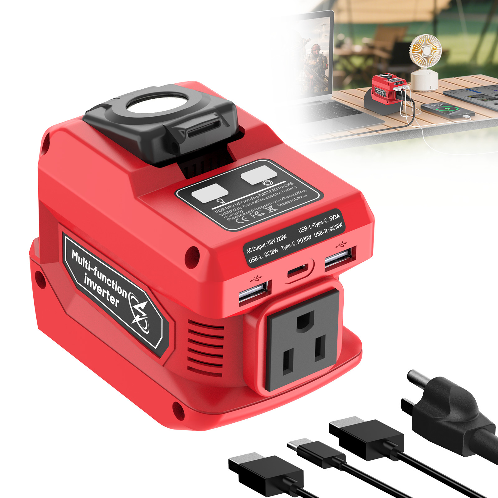 DC 18V to AC 110V,220W Power Inverter Compatible with Milwaukee 18V Battery