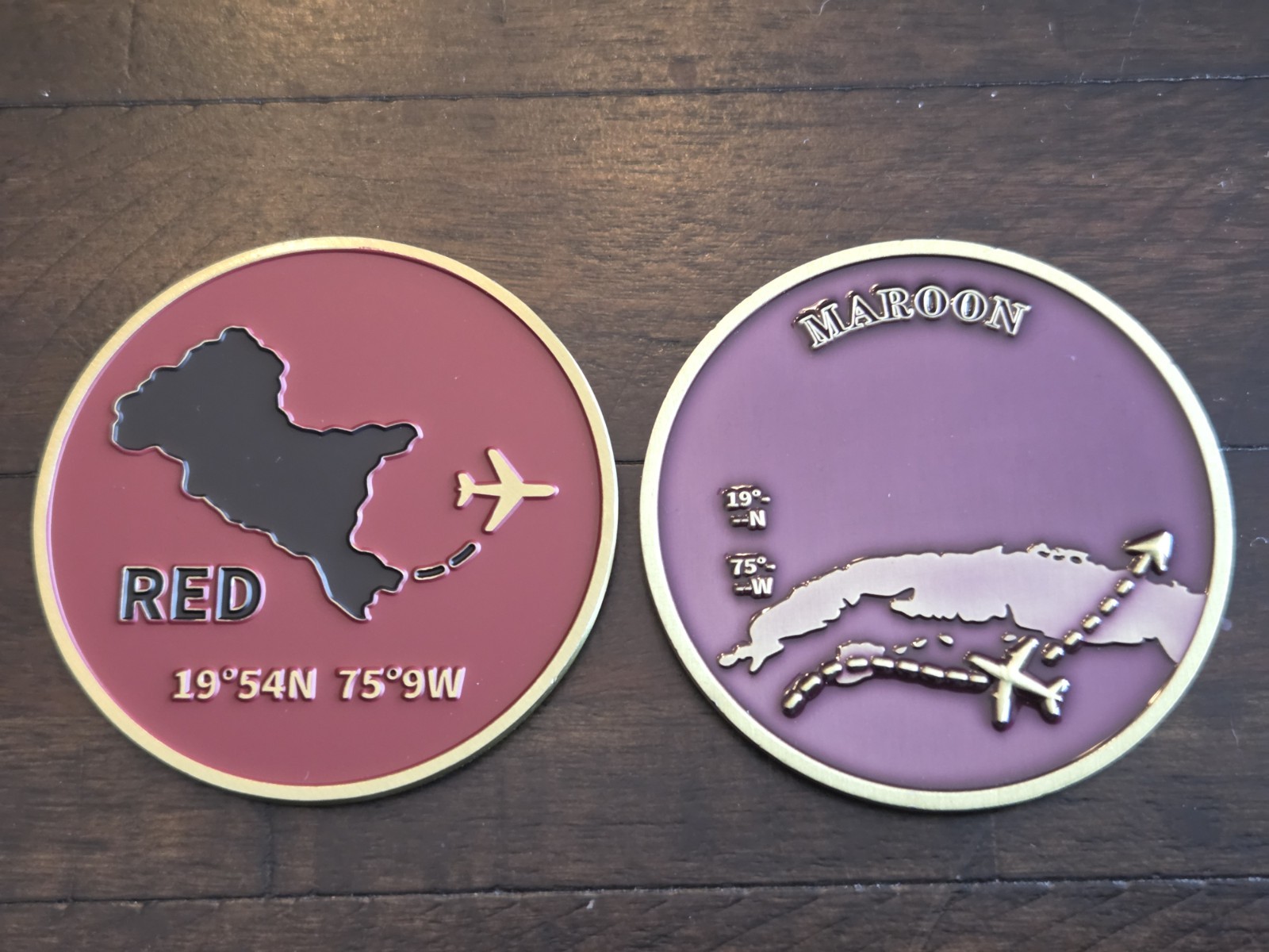 2pc CIA Detention Sites RED & MAROON - GITMO Guantanamo Bay I.C. Challenge Coins