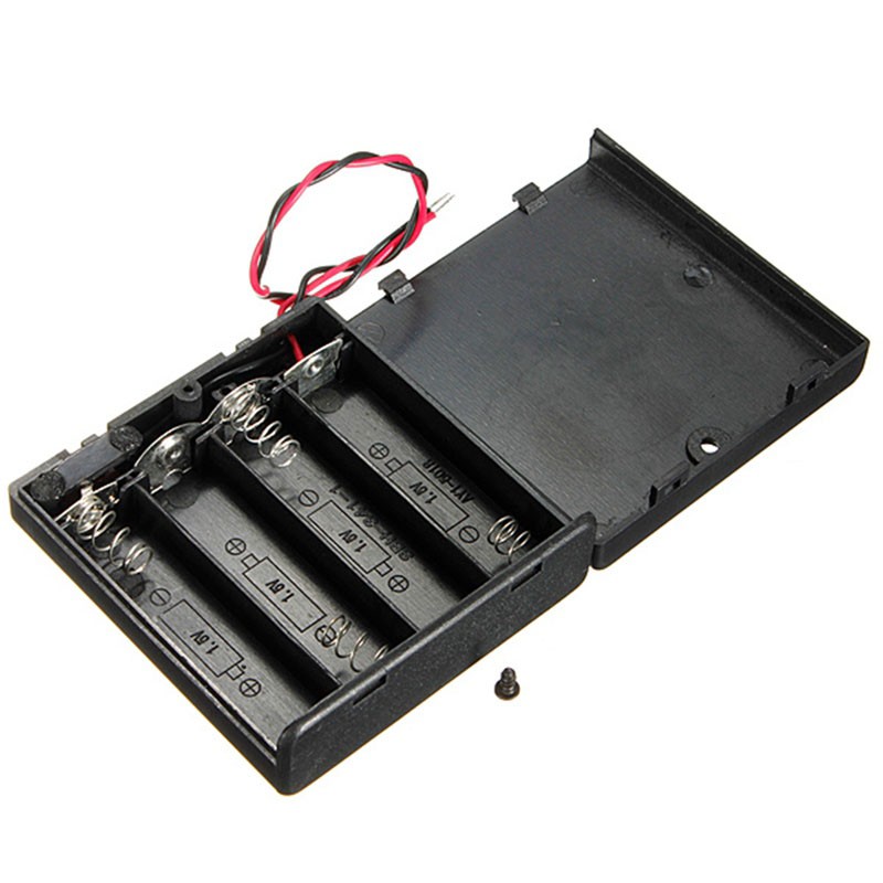 4-AA Slots Battery Spring Clip 6V Holder Case Plastic With On/Off Switch and Lid