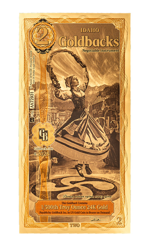 Idaho 2 Goldbacks 2026 Alpha Gold Note 1/500th Troy Oz 24KT Goldback Pre-Sale