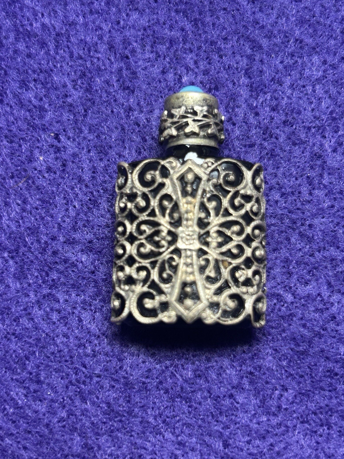 Vintage Silver Filigree Brown Glass Miniature Signed Monaco Perfume Bottle