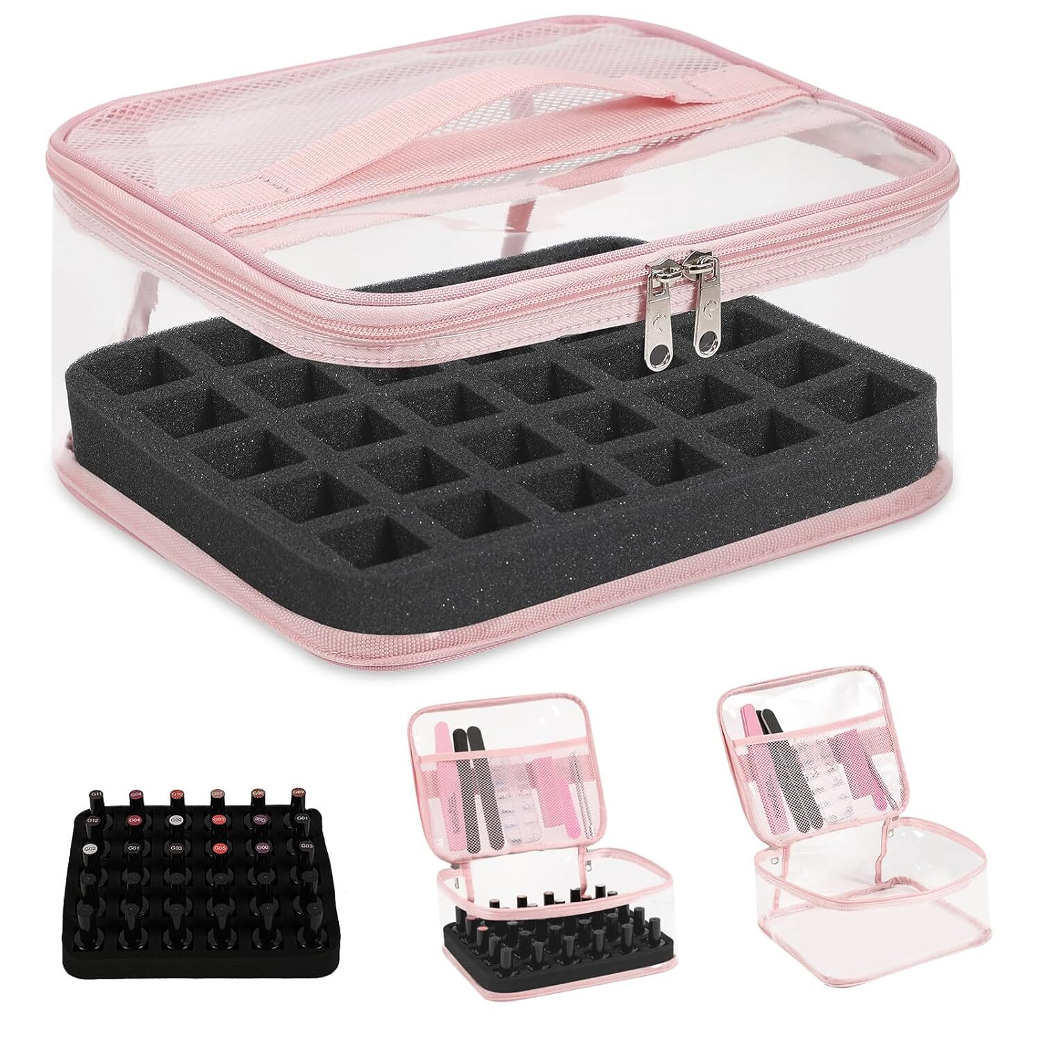 30 Bottle Nail Polish Organizer Case Clear PVC Storage Box