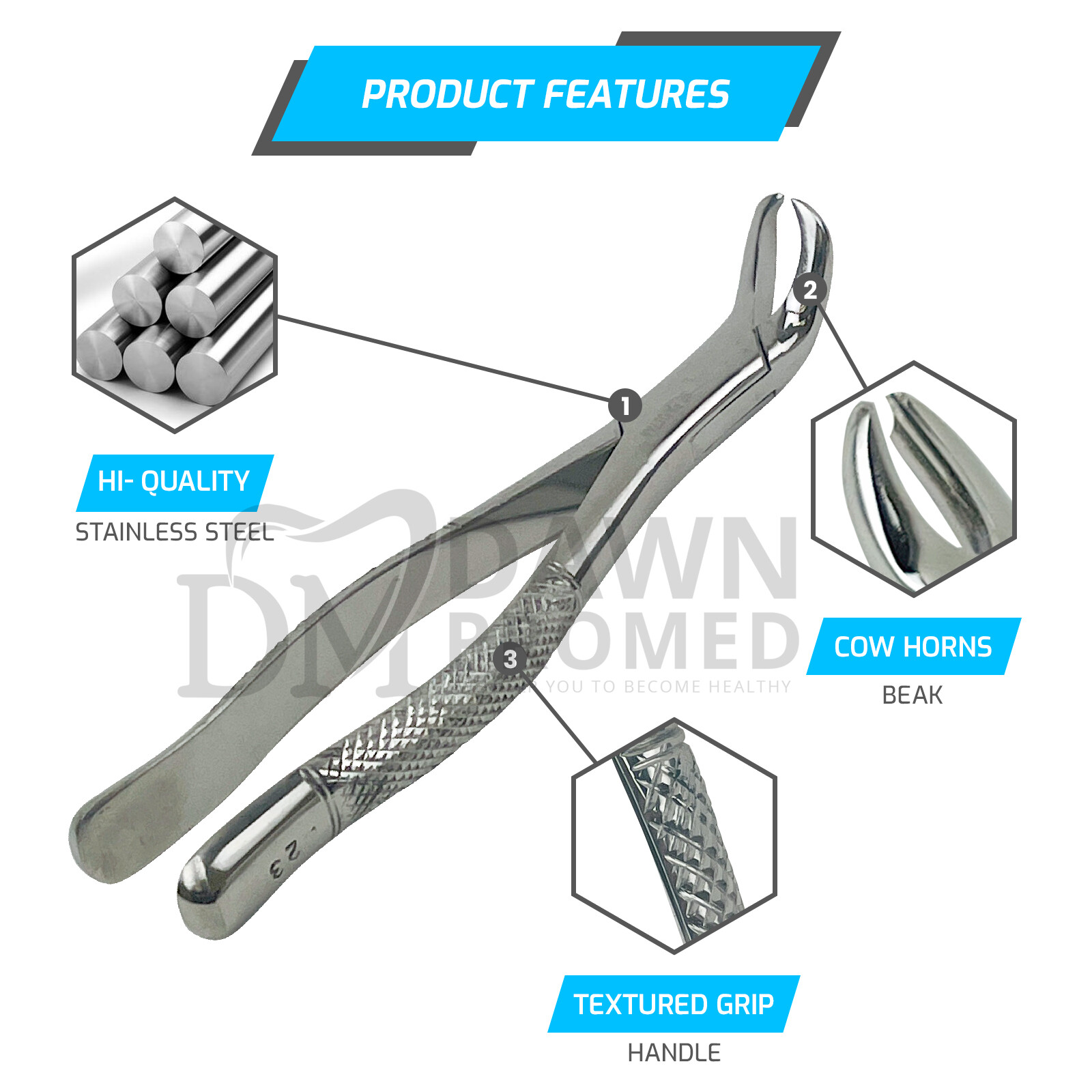 Dental Extracting Forceps #23 For lower molars Cow Horn Dental Surgical