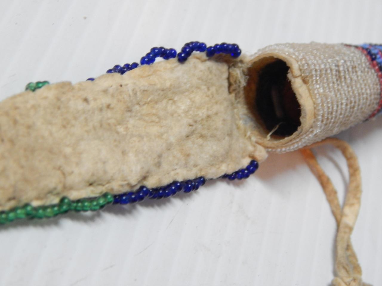 c.1870-90s PLAINS BEADED lAKOTA INDIAN AWL CASE w/ RED HORSEHAIR TIN CONES