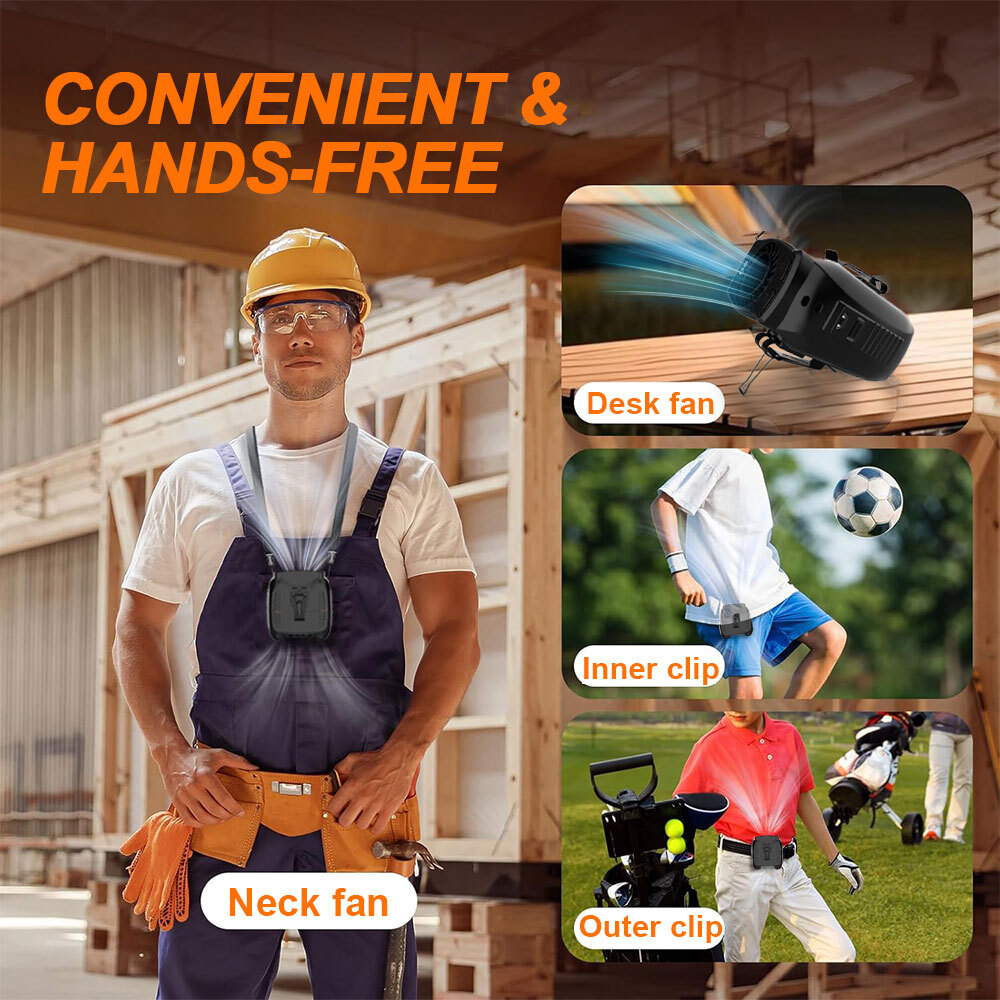 Portable Waist Clip Fan with LED 10000mAh USB Rechargeable Hanging Belt Cooling