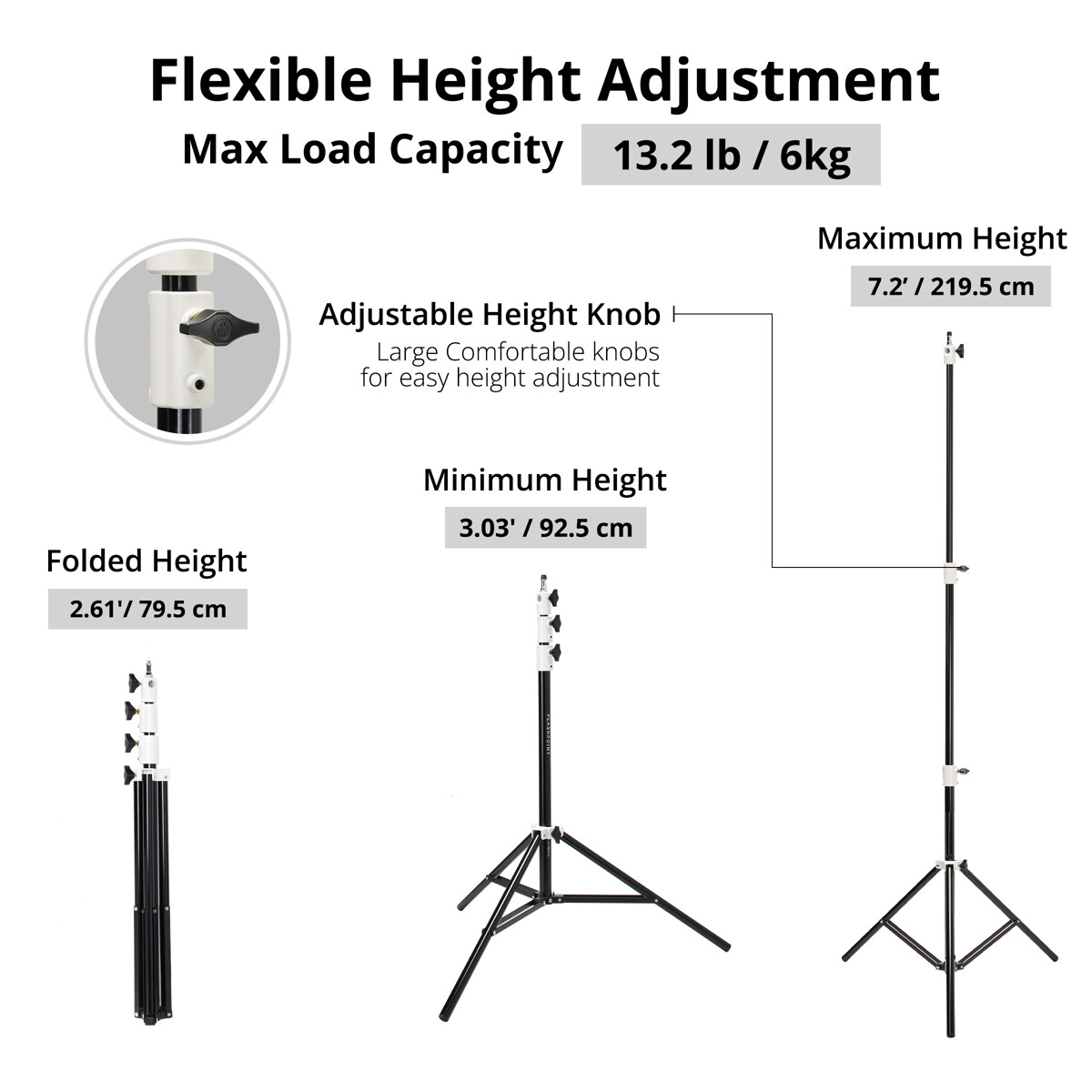 Flashpoint Pro Air-Cushioned Heavy-Duty Light Stand (White, 7.2') #FP-S-7-WH-V2