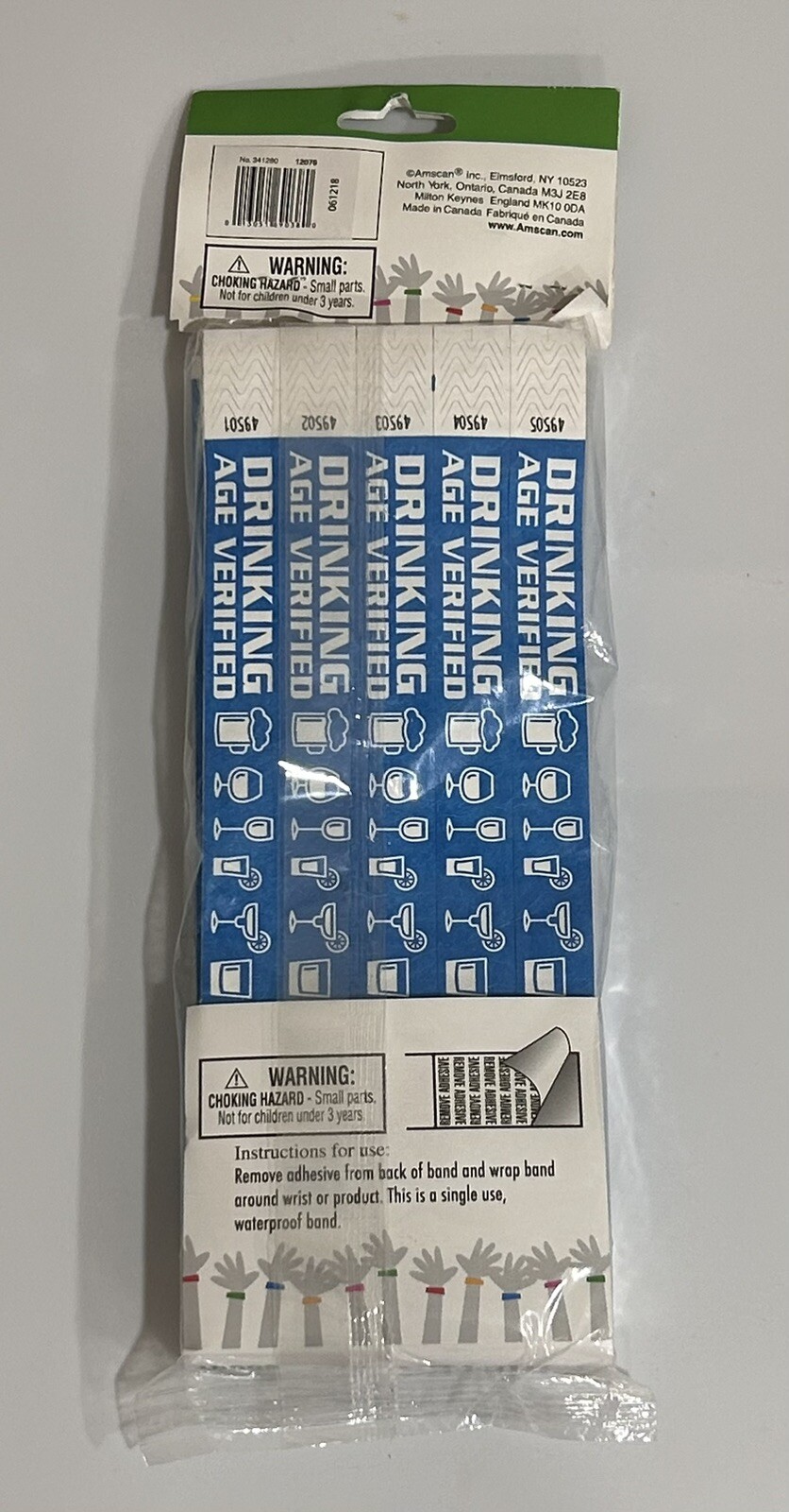 New Amscan Drinking Age Verified Blue Event Wristbands 500 Ct Secure Waterproof