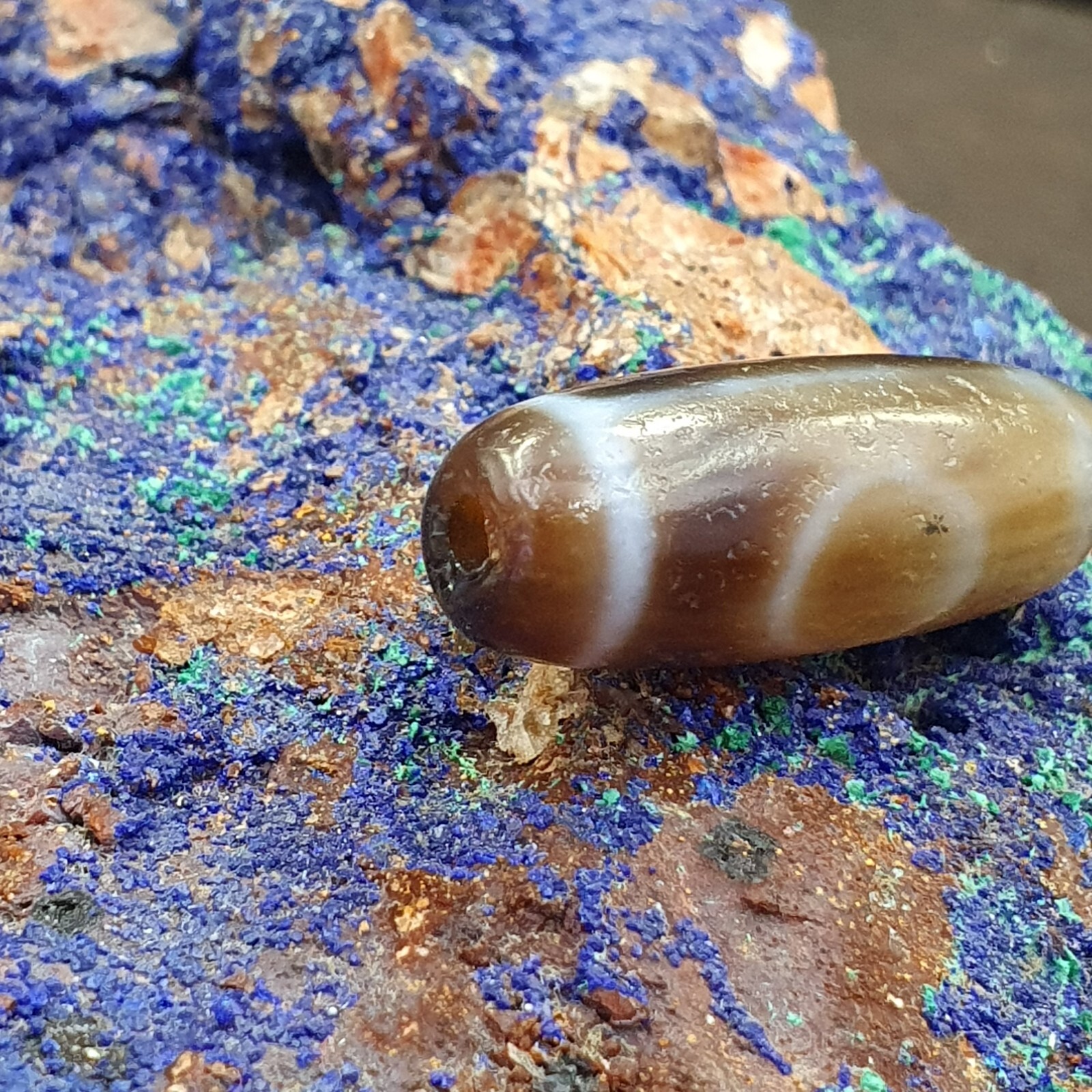 Antique Old Tibetan 2Circle Eyes Agate stone Dzi Bead Amulet HQ-8