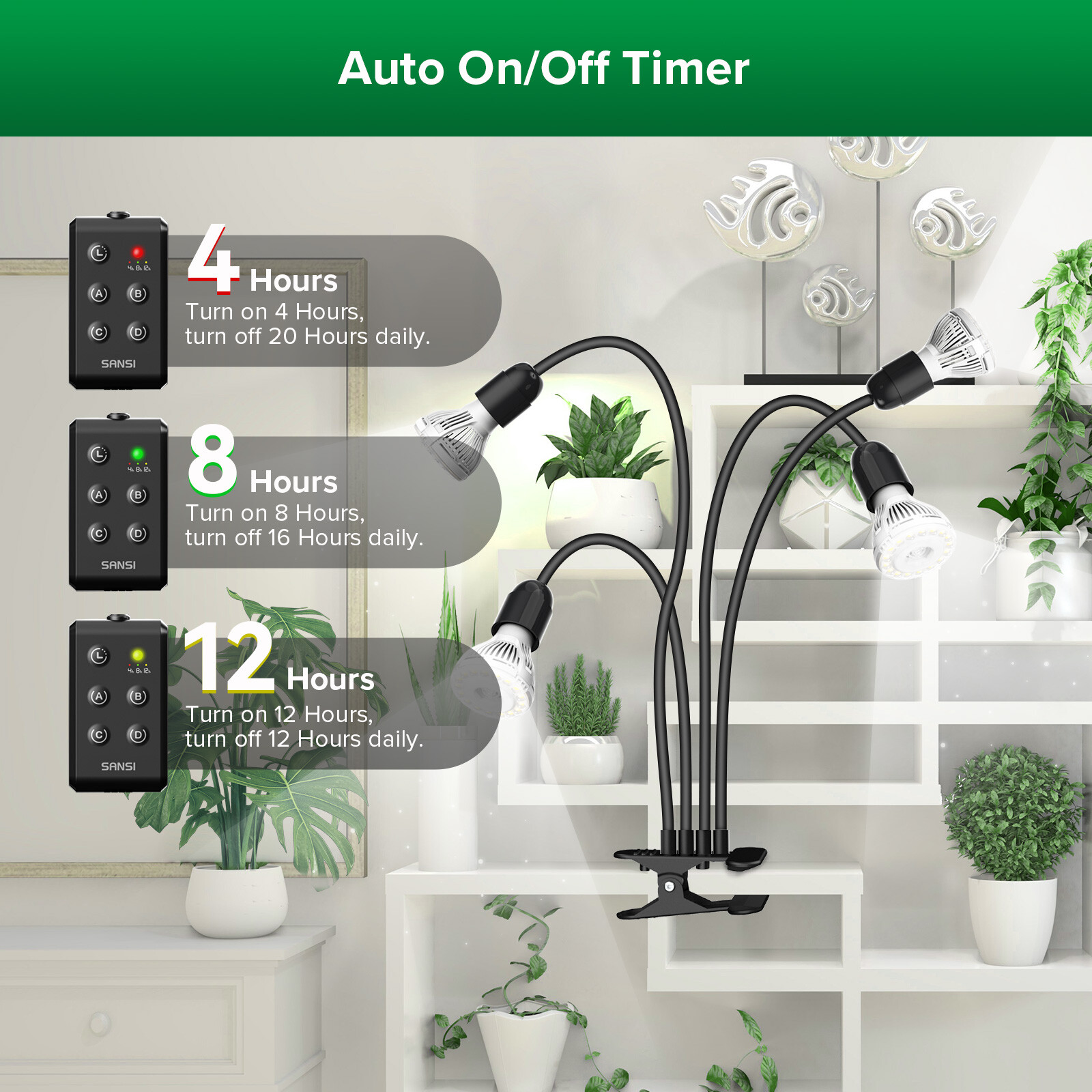 LED Grow Lights Timer 150W Full Spectrum Gooseneck Clip Plant Grow Lamp SANSI