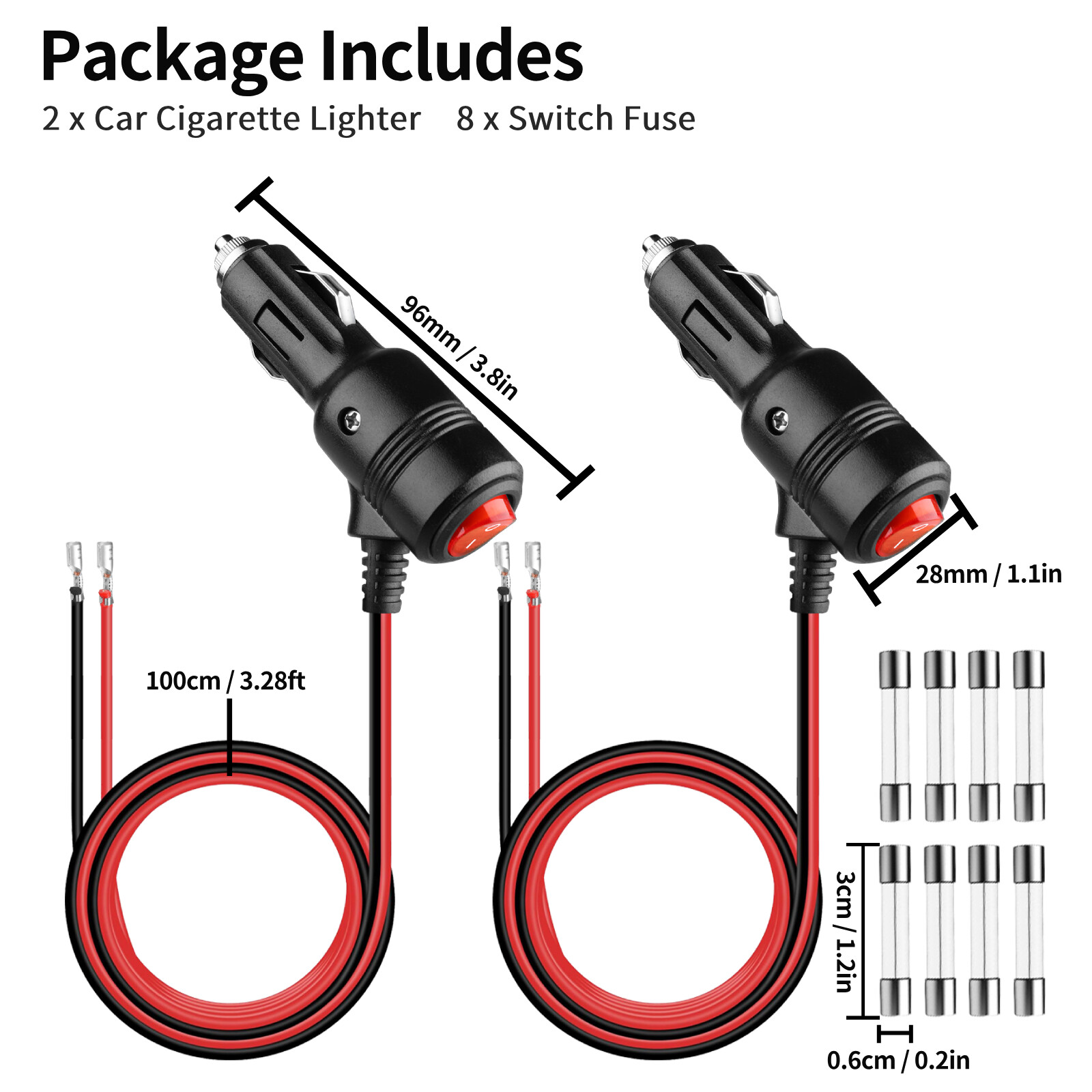 Heavy-Duty Car Cigarette Lighter Plug Adapter Power Supply Cord w/On Off Switch