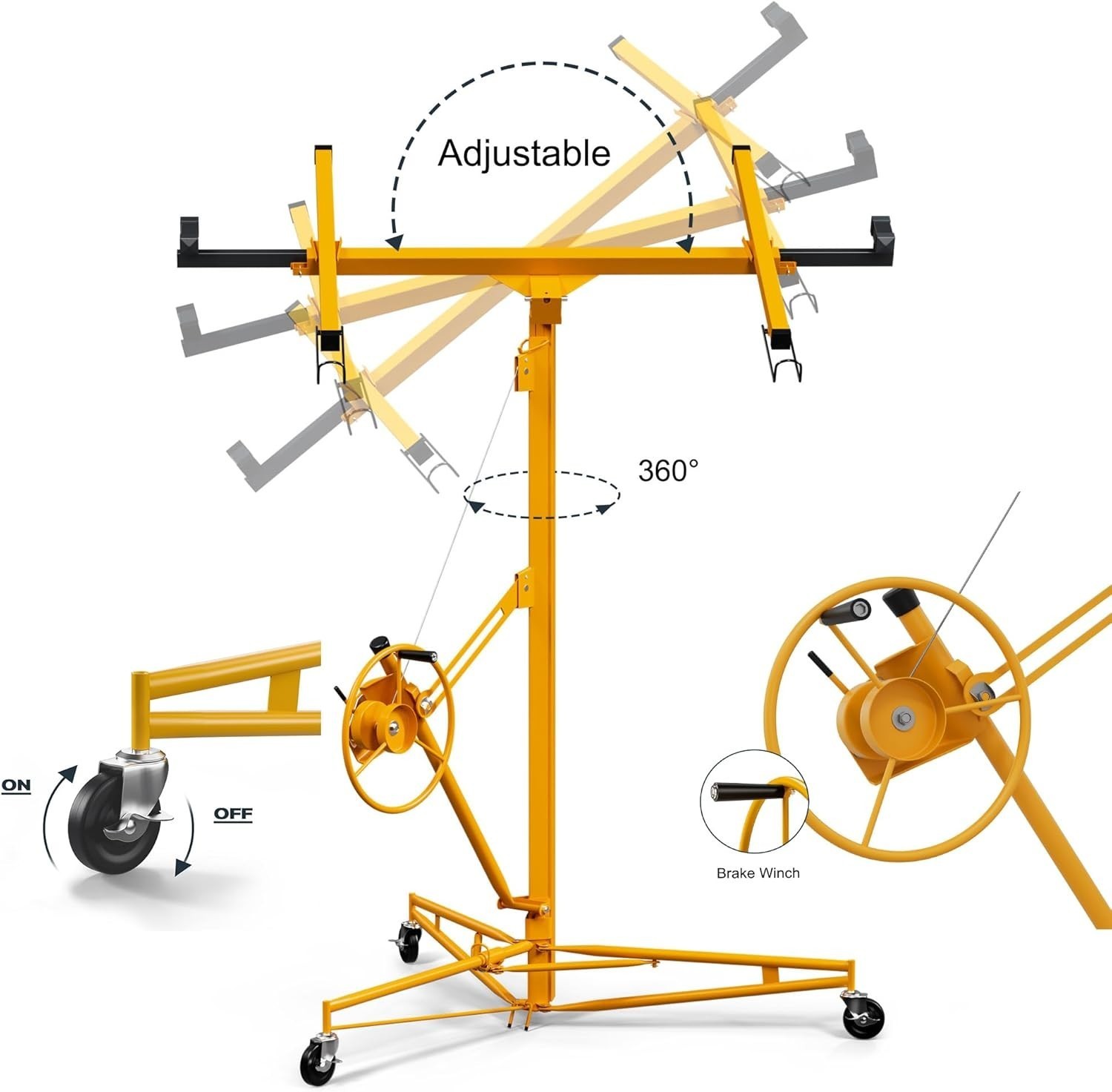 11ft 150LBS Heavy Duty Drywall Lift Sheetrock Hoist Holder Rolling Wheels