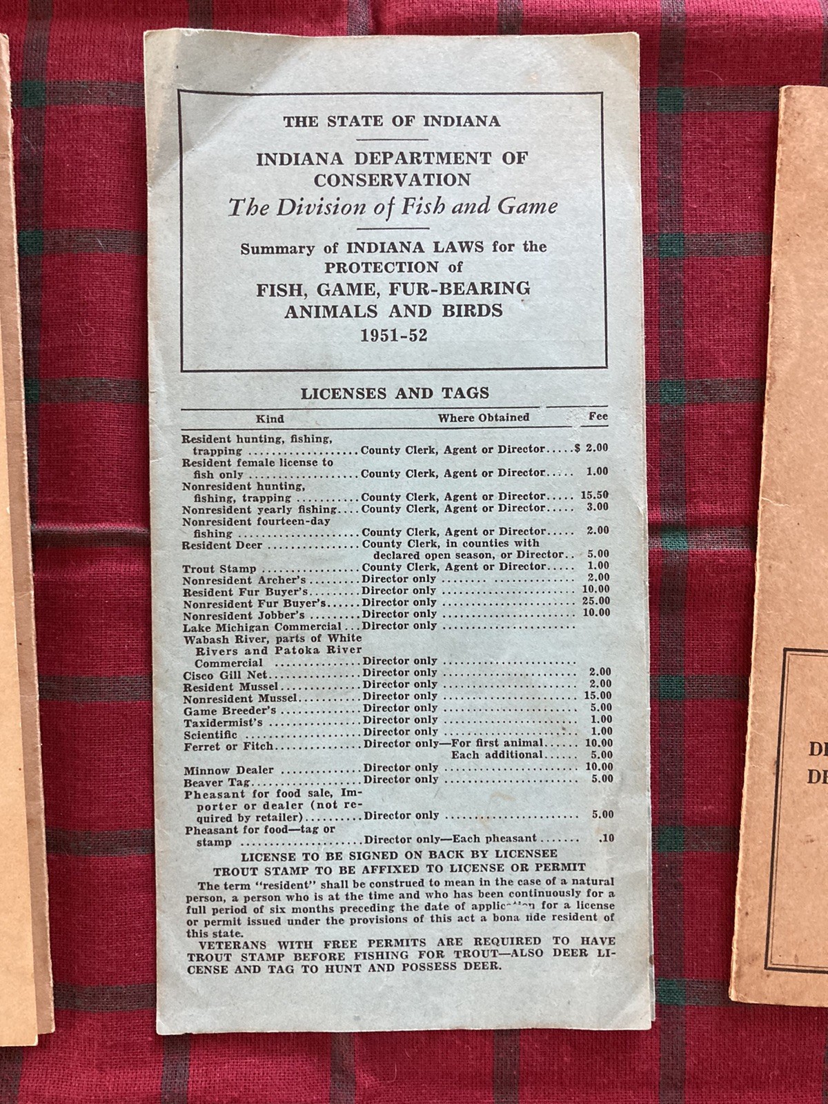 3 Vintage Indiana Department of Conservation Fish&Game Laws 1937-38,41-42,51-52