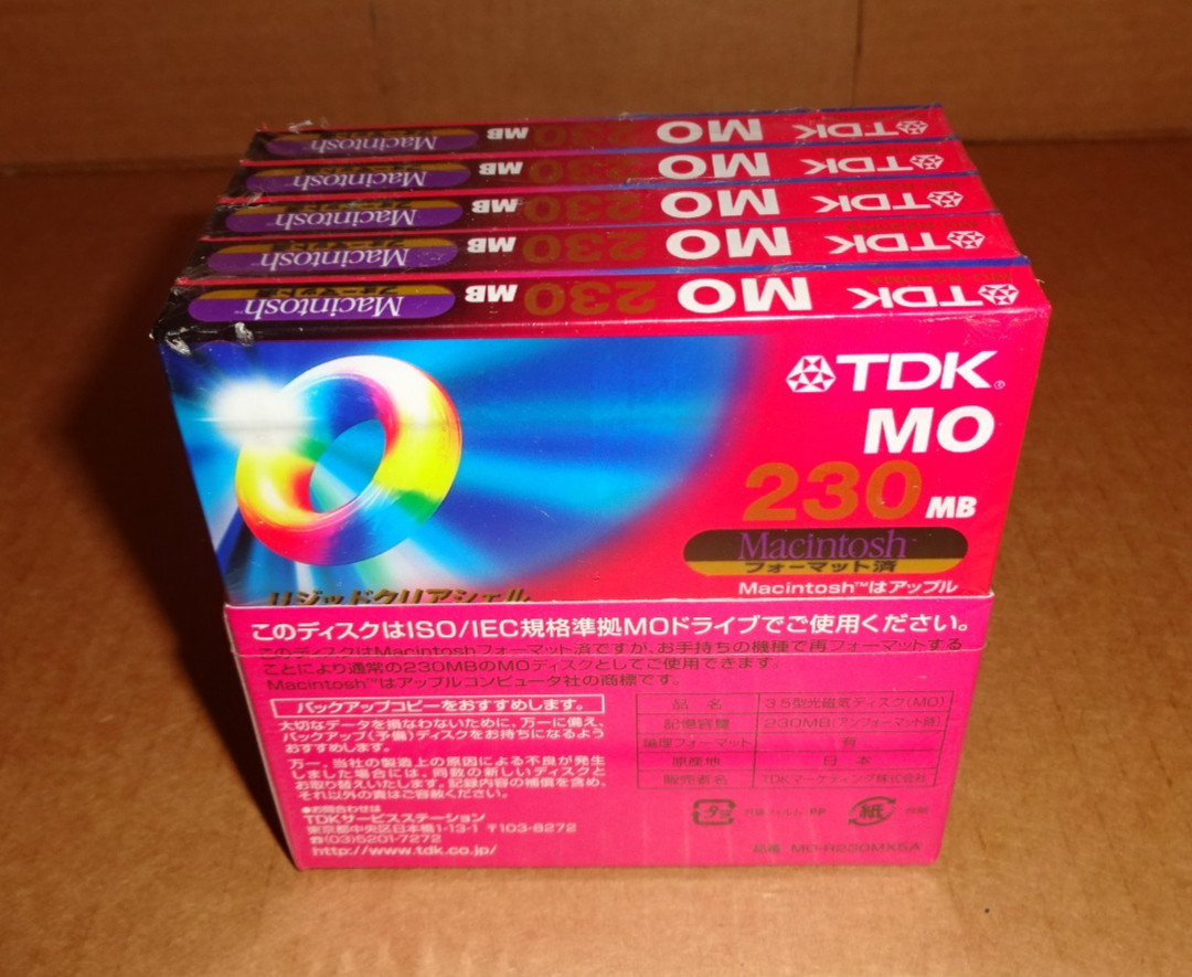New TDK 230MB 3.5" MO Magnetic-Optical Disc - Macintosh Mac Format (5 Disks)