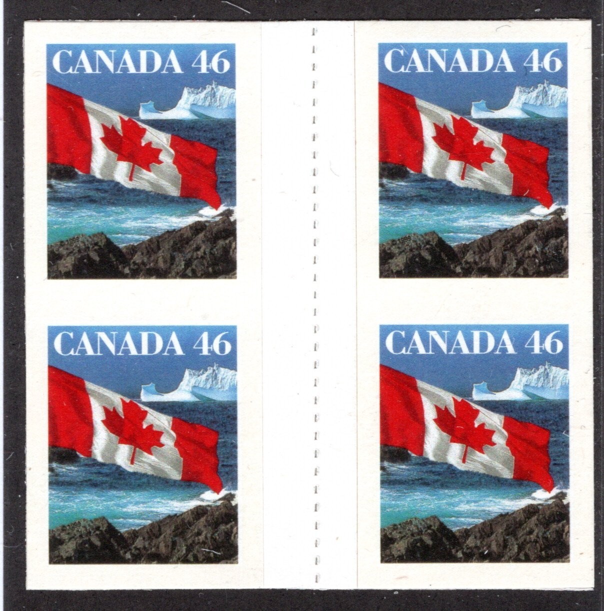 Scott 1698b, die cutting omitted, 2 horizontal pairs, Flag Over Iceberg, Canada