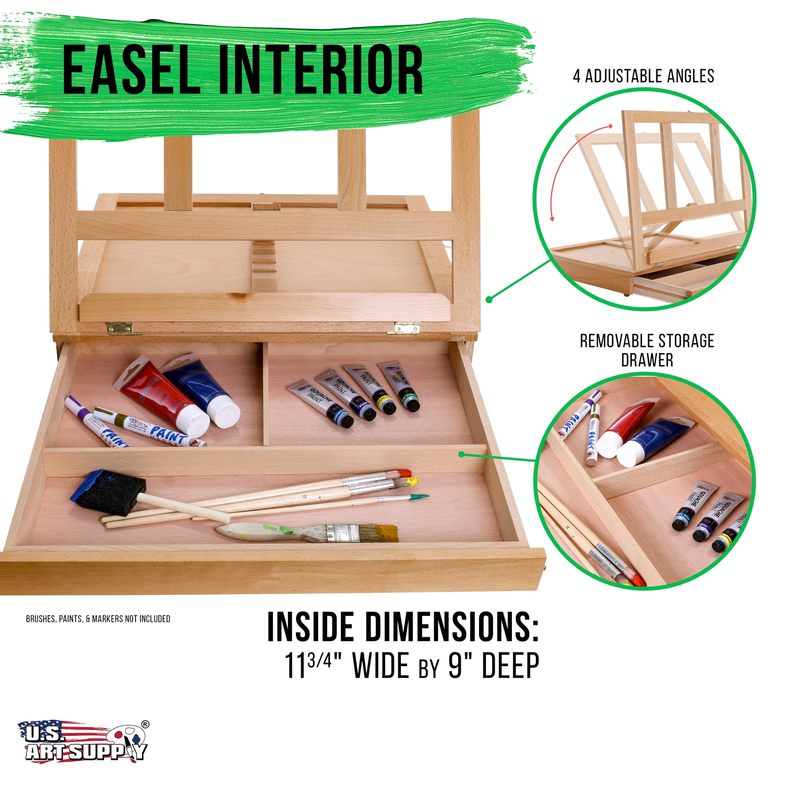 Solana Artist Adjustable Wood Desk Table Easel, Storage Drawer, Art Paint Canvas