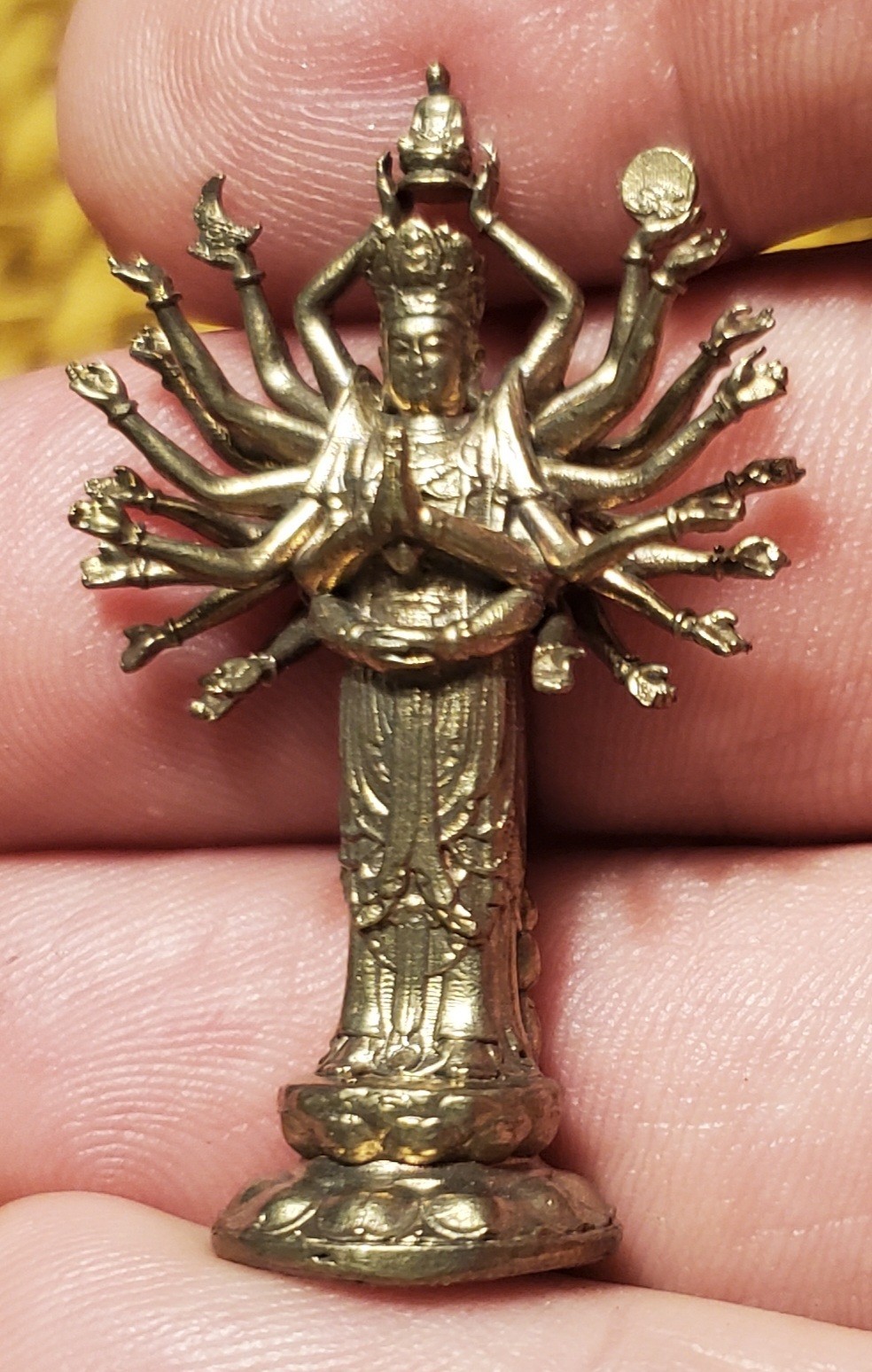 SHADOWBOX MINIATURE-BRASS CHINESE TEENIE TINY "BODHISATTUA CUNDI" FIGURINE